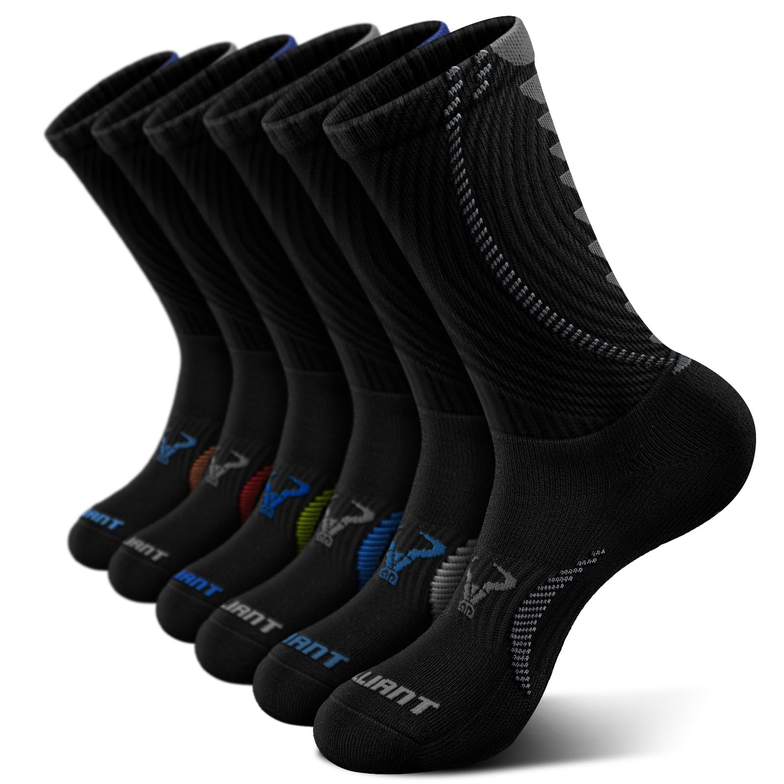BULLIANT Men Socks, Athletic Compression Crew Socks Cushioned for Men Running Sports Hiking Fishing Arch Support