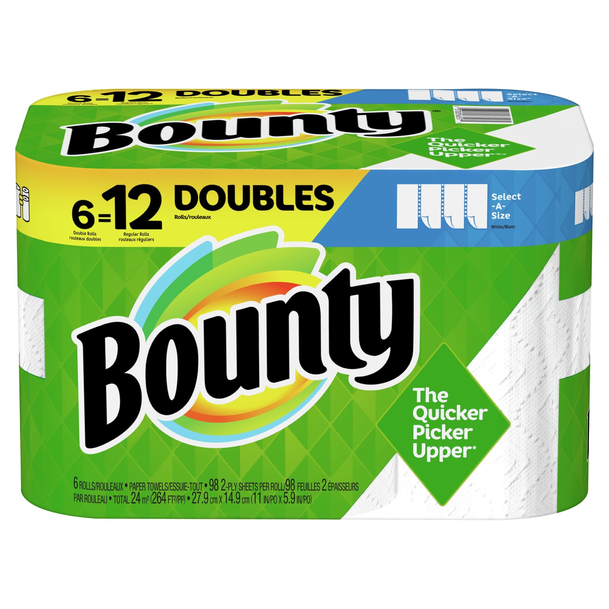 Bounty Select-A-Size Paper Towels, White, Big Rolls, 6 Count of 74 Sheets Per Roll, 6 Count (Pack of 1)