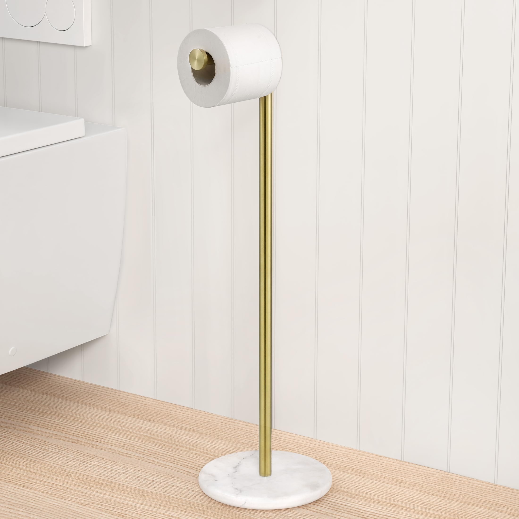 KES Gold Toilet Paper Holder Freestanding, Toilet Paper Holder Stand with Natural Marble Base, 26" Height Floor Free StandingToilet Paper Holder 18/8 Stainless Steel Brushed Gold, BPH284S66-BZ