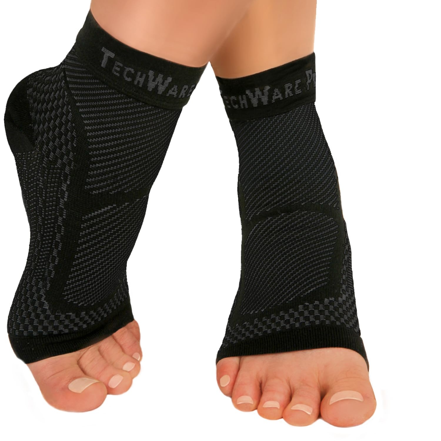 TechWare Pro Ankle Brace Compression Sleeve - Plantar Fasciitis Sock. Relieves Achilles Tendonitis. Foot Arch Support Reduces Joint Pain, Swelling & Heel Spur Pain. Injury Recovery Braces for Sports
