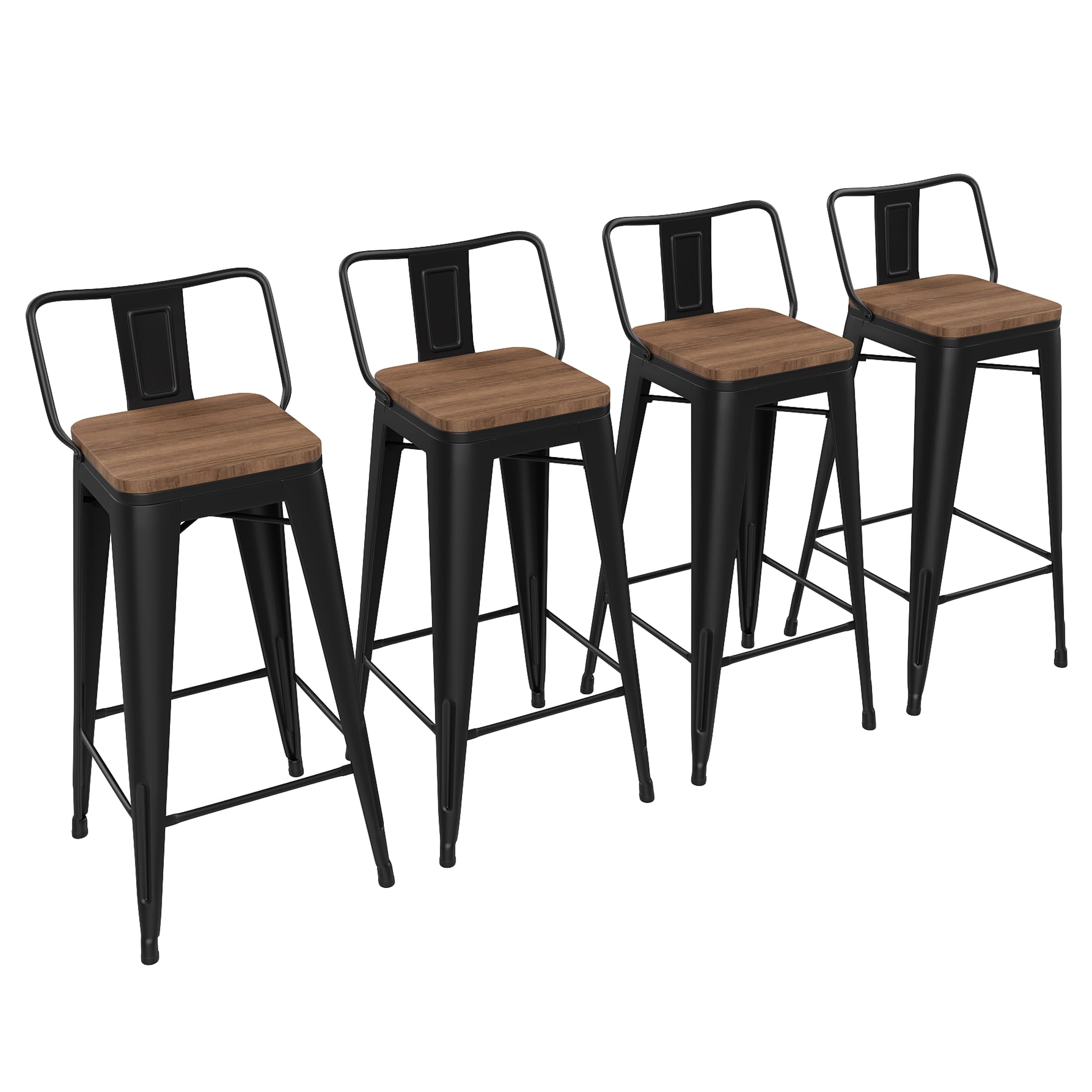 Yongchuang 30 inch Bar Stools Set of 4 Bar Height Metal Barstools with Wood Seat Low Back Kitchen Bar Chairs Matte Black
