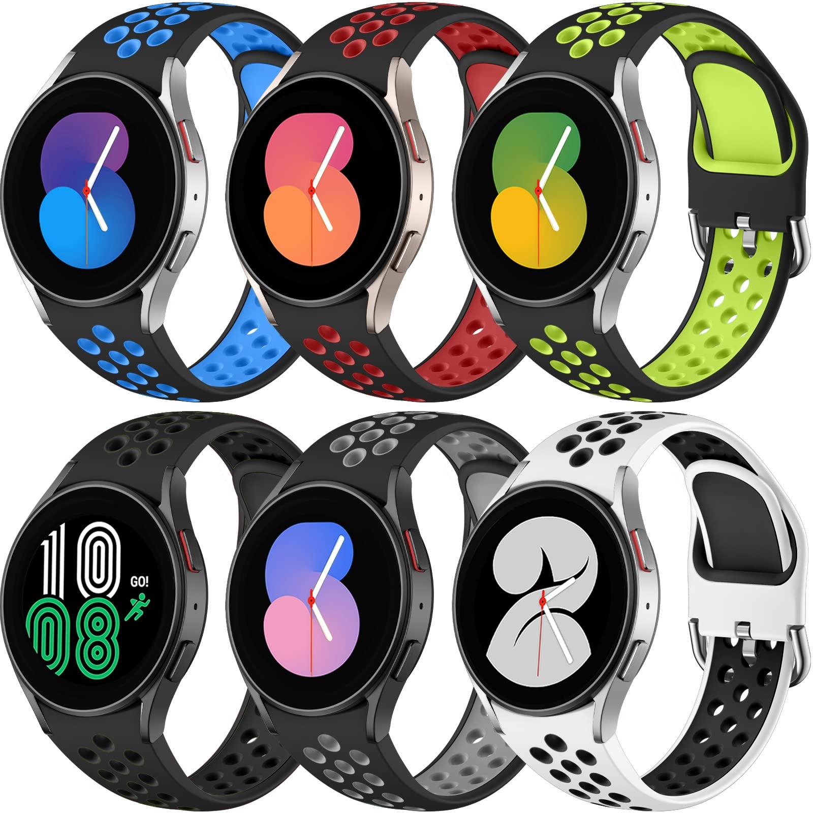 6 PACK No Gap Bands Only Compatible with Samsung Galaxy Watch 7/6/5/4 Band 40mm 44m/Watch 6 Classic 43mm 47mm/Galaxy Watch 5 Pro 45mm/4 Classic 42mm 46mm, 20mm Soft Silicone Sport Bands for Women Men