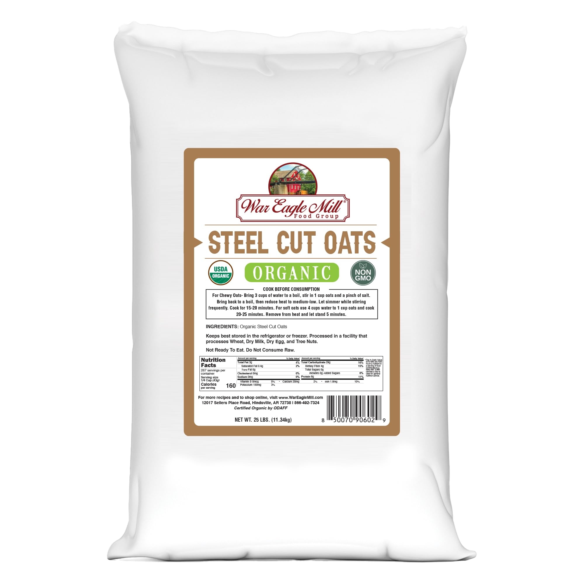 War Eagle Mill Organic Steel Cut Oats, 25 Pounds