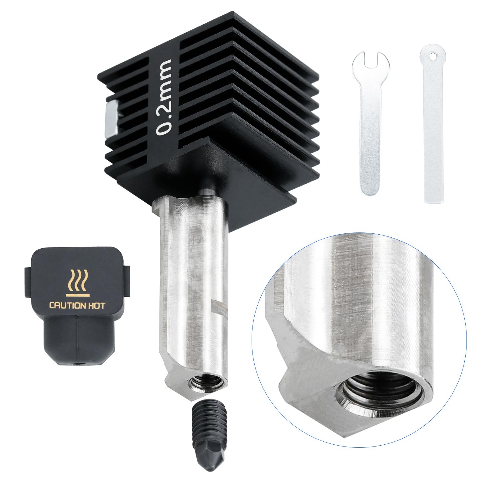 3D Printer Hotend for Bambu Lab A1 Mini 0.2mm a1 Extrusion Head, Removable Hardened Steel 0.2mm Nozzle with High Temperature Resistant Silicone Sleeve