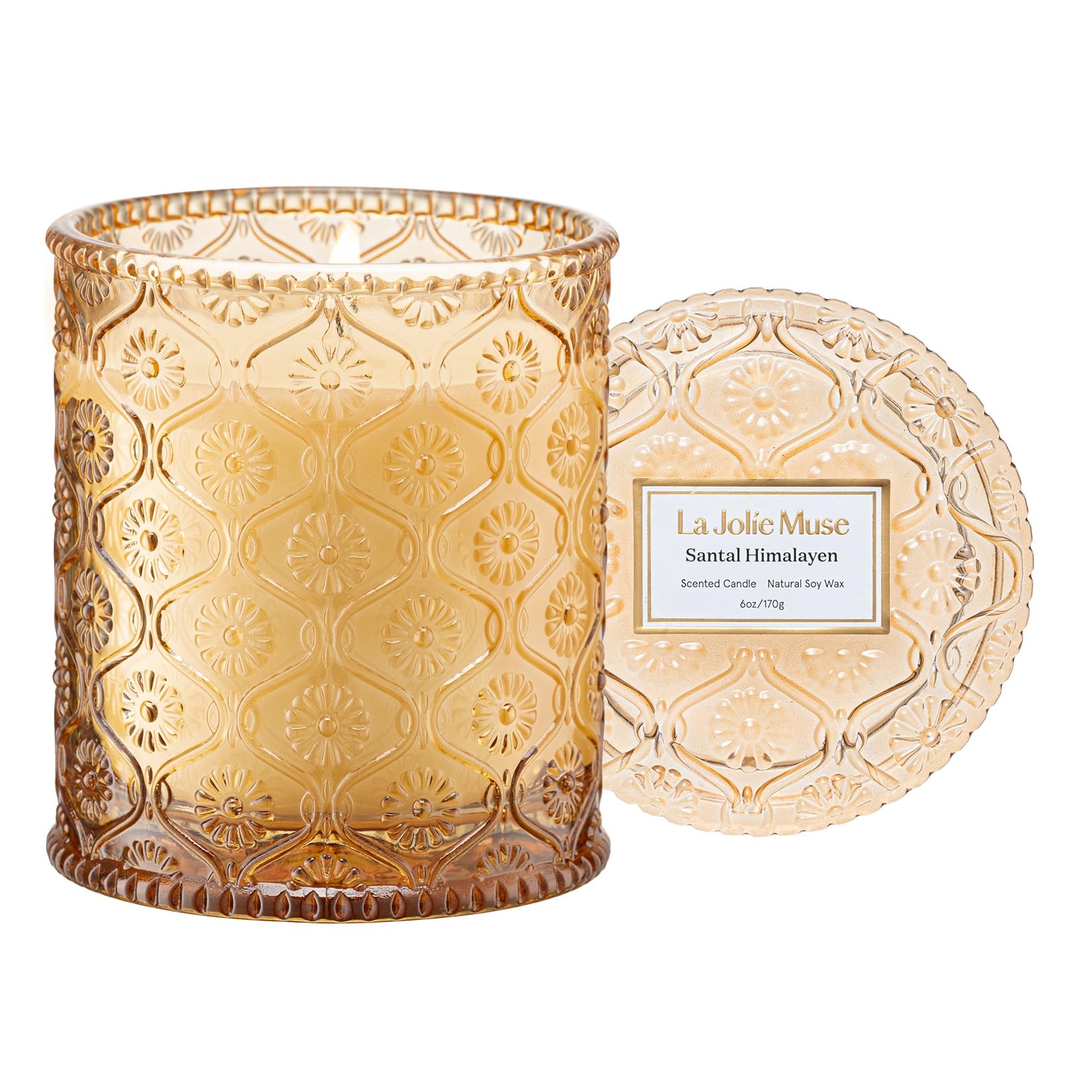 LA JOLIE MUSE Sandalwood Scented Candle, Santal Himalayen, for Home, Gift for Women & Men, 6 Oz 40 Hours Burn, Winter Candle