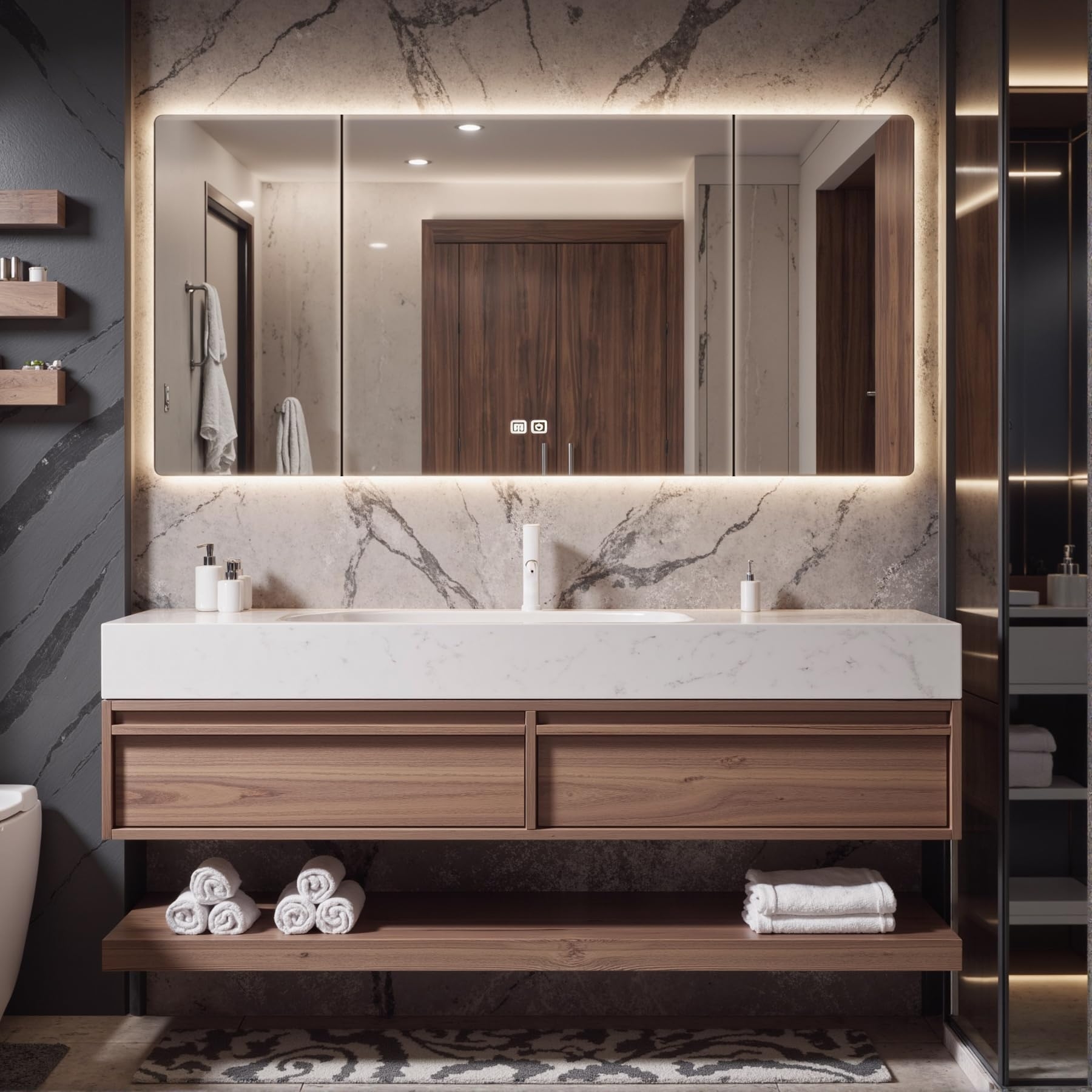 Nuvroa Bathroom Vanity with Sink,Bathroom Vanities Cabinet with Smart Mirro Set,Floating Vanity,Seamless Sink,2 Drawers (35")