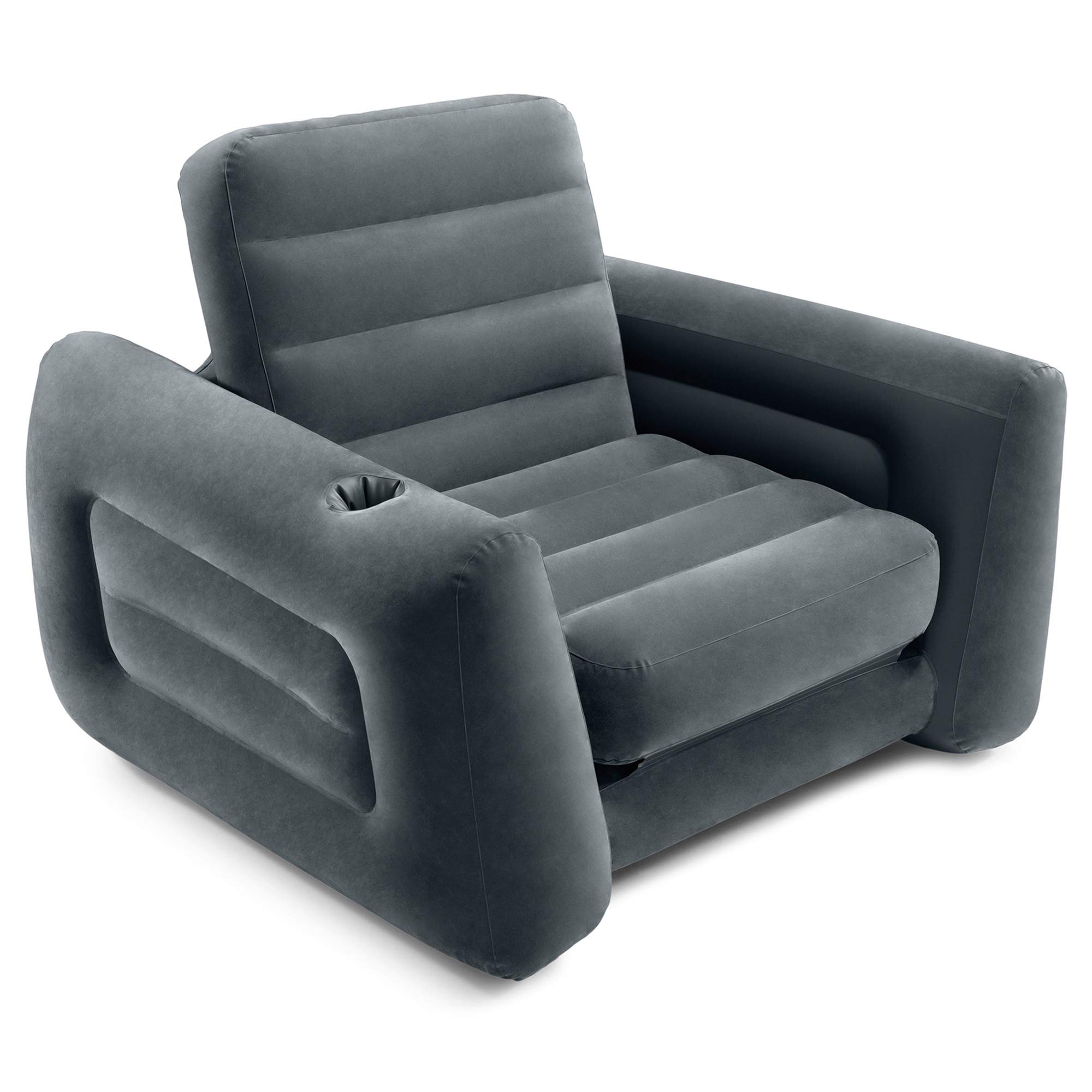 Intex 66551EP Inflatable Pull-Out Chair: Built-in Cupholder – Velvety Surface – 2-in-1 Valve – Folds Compactly – 80" x 91" x 26"