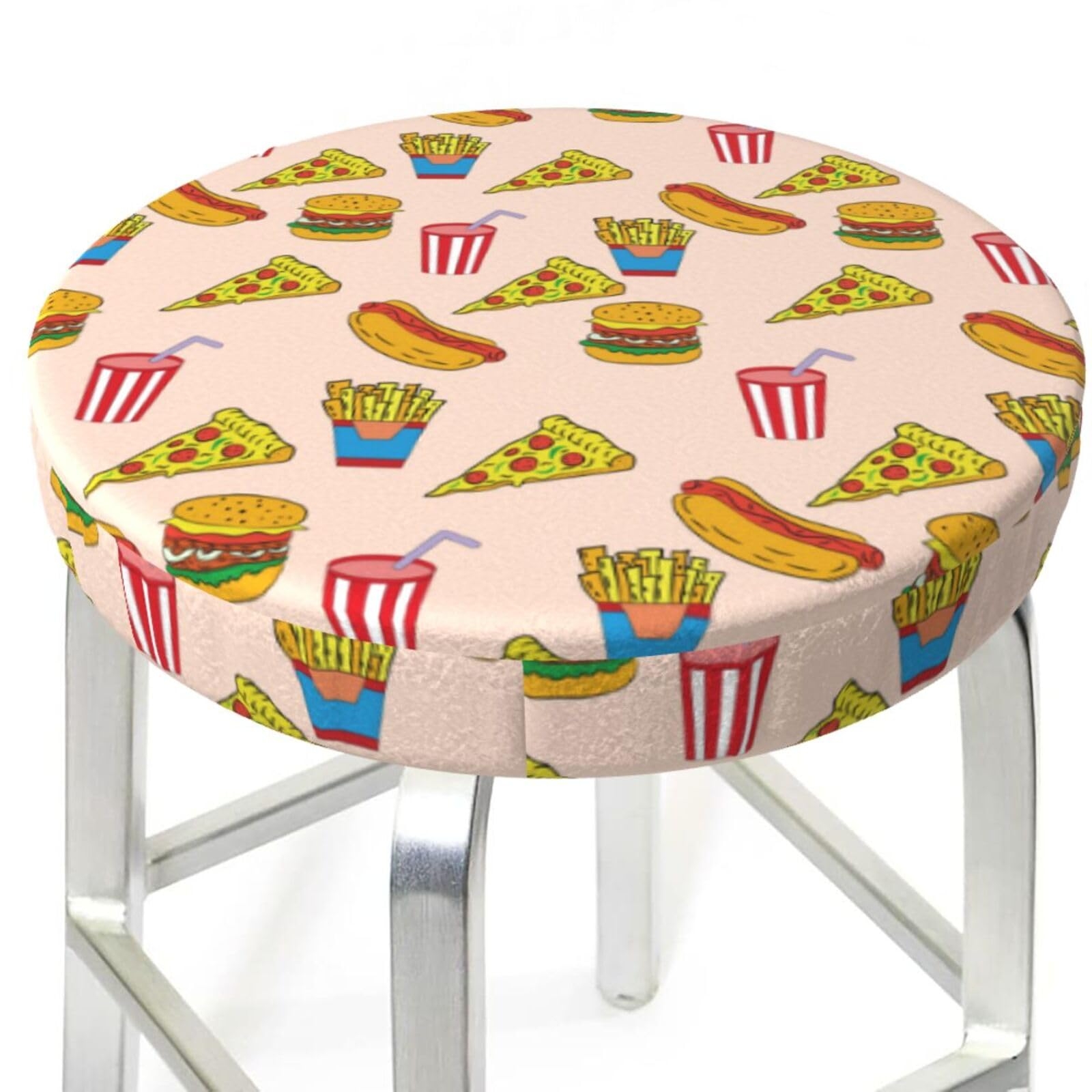TZTTZT Bar Stool Covers, Non-Slip Hamburger Pizza Coke Bar Stool Seat Covers 13 inch, Washable Bar Stool Covers Round