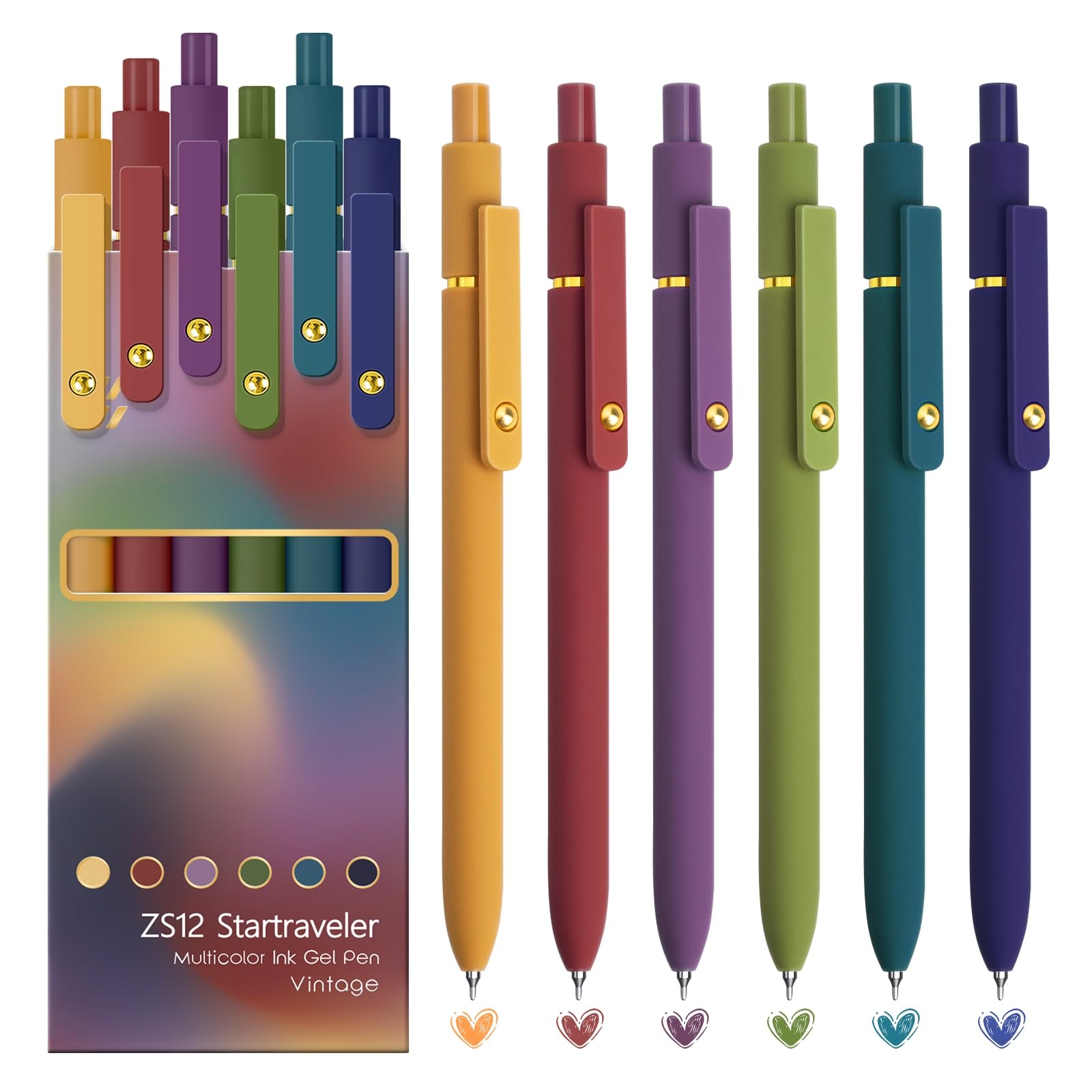 YOXMJDB 6 Pcs Colorful Pens Colored Pens 0.5mm Colored Ink Gel Pen Fine Point Smooth Writing Pen for Journaling and Note Taking Office School Supplies Gifts for Women Men (6 Pcs Vintage Gold)