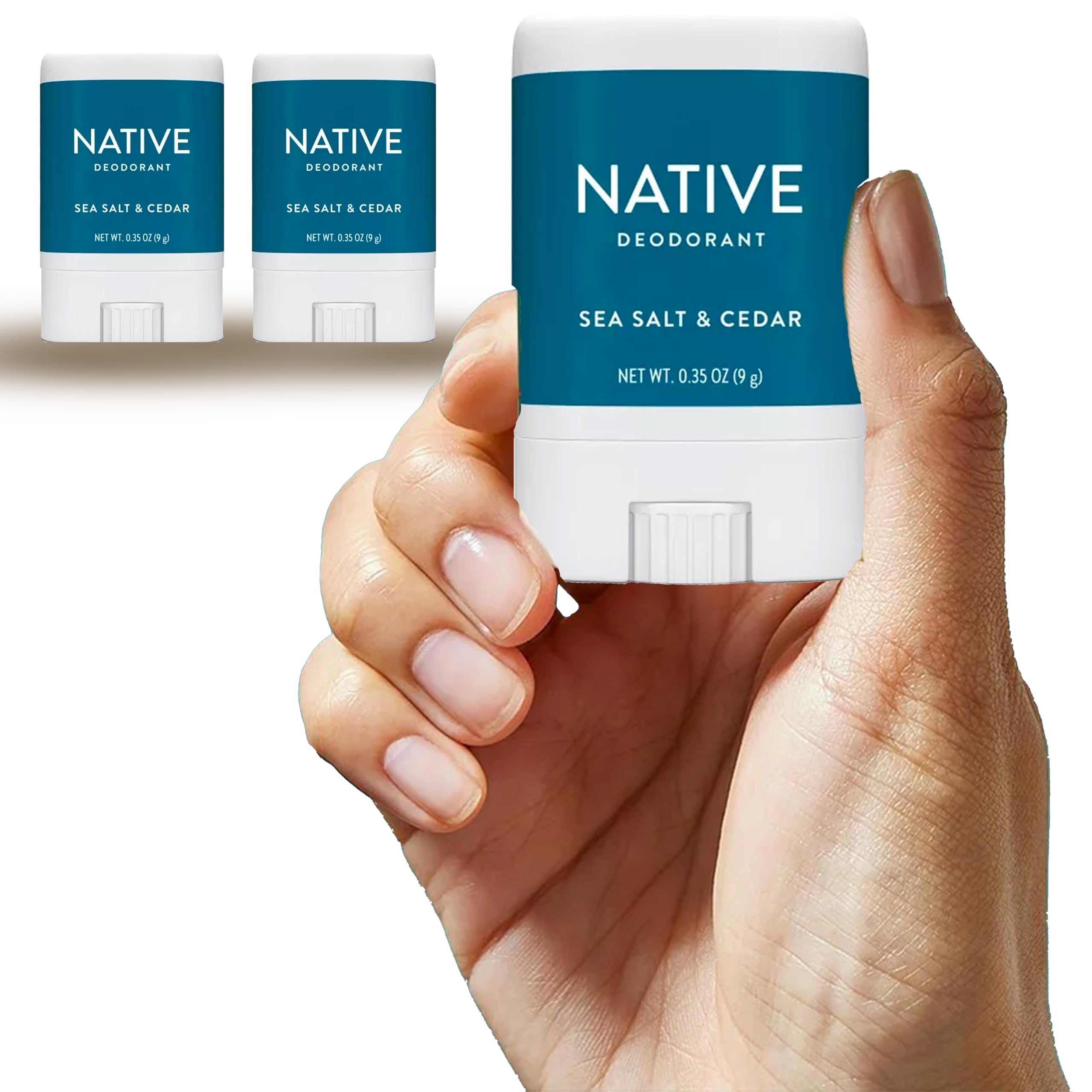 Native Deodorant Mini - For Men & Women - Sea Salt & Cedar - Trial Size - 0.35 Oz - Pack Of 02