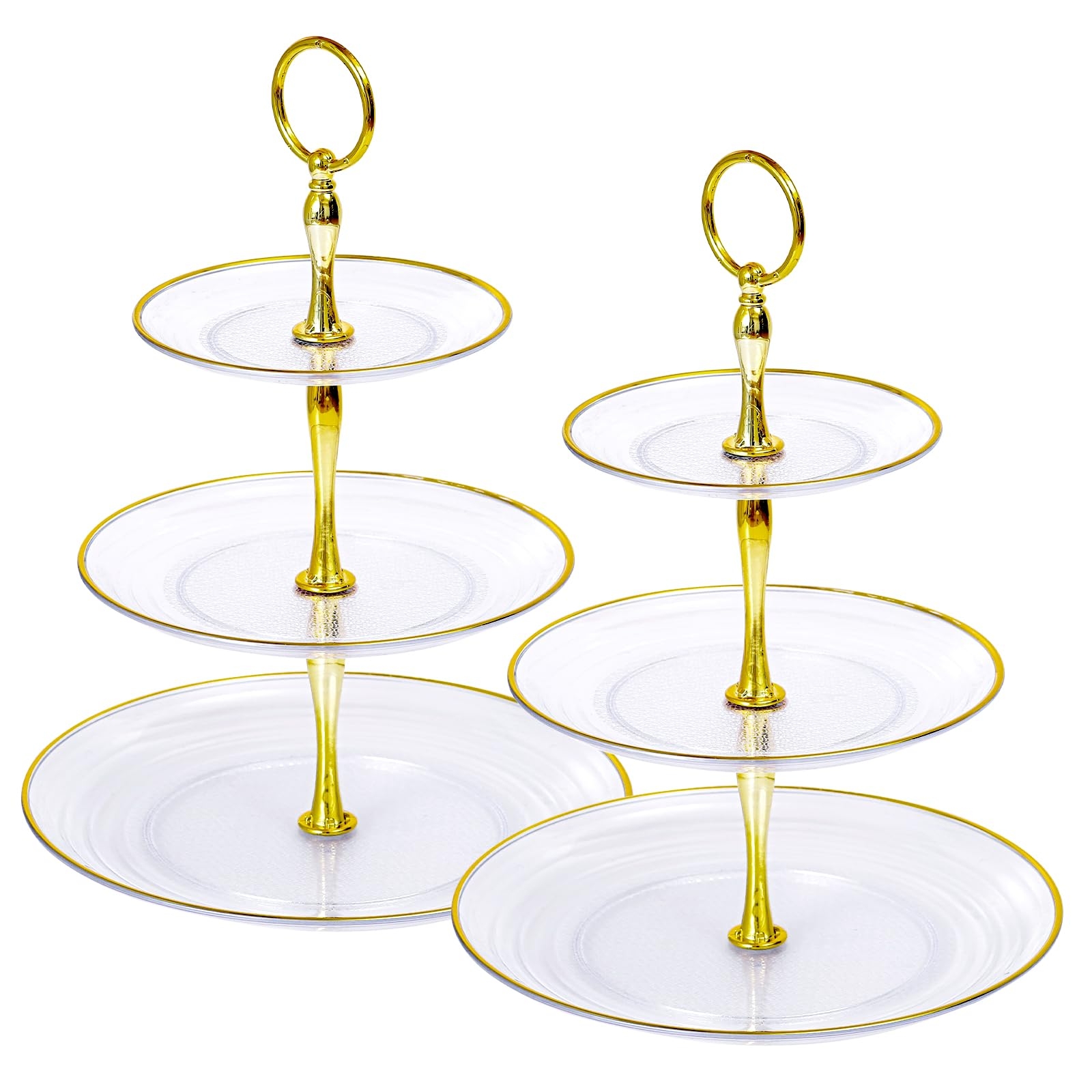 Soleebee 3-Tier Cupcake Stand, Round Plastic Tiered Serving Tray, Cup Cake Tower for Birthday Wedding Party Decoration, Cupcake Tier Stand Fruits Desserts Display 2 Pack (Clear Gold)