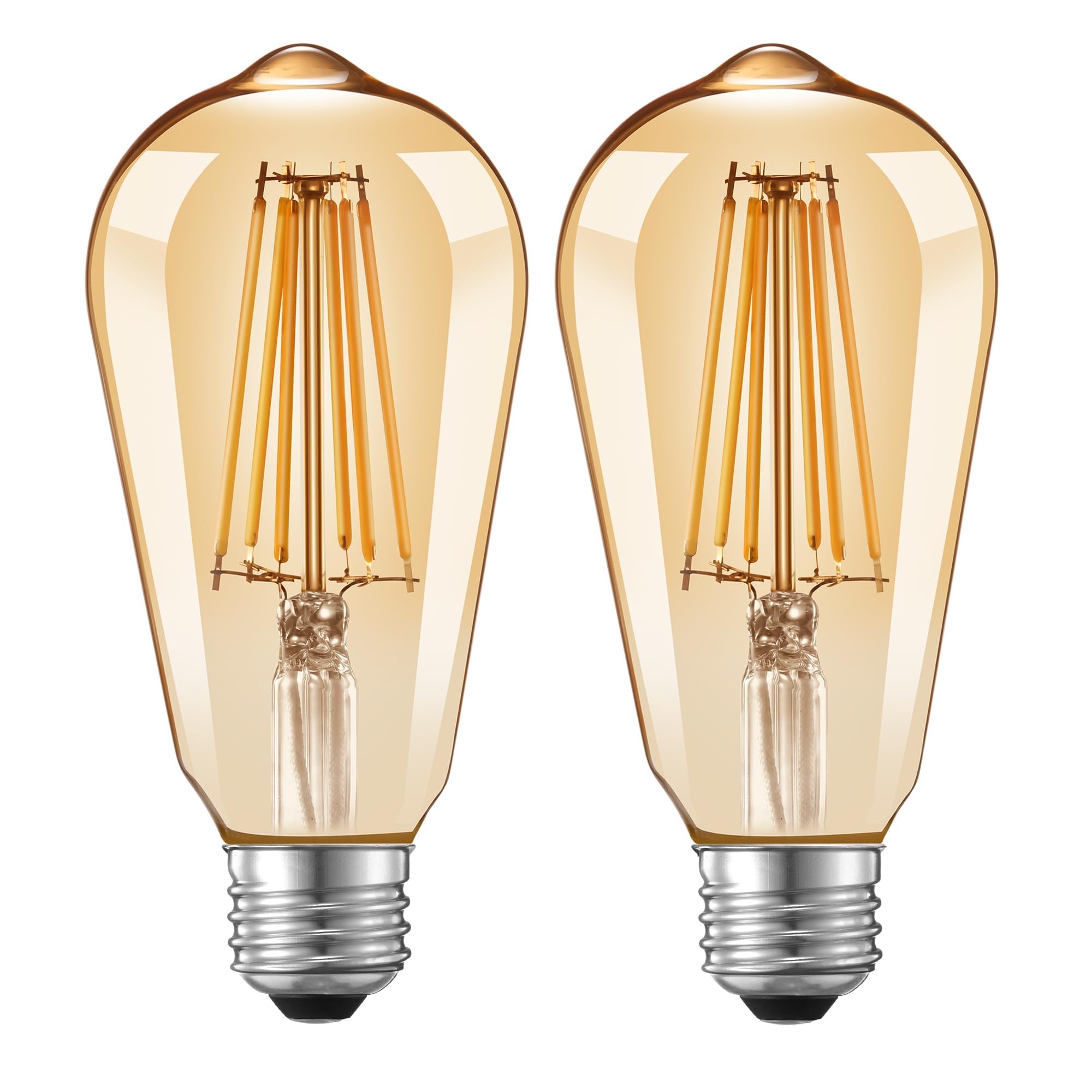 Qualilux Dusk to Dawn Edison Light Bulbs ST58(ST19), Vintage Amber Glass, 2300K Warm Light, 6.5W=60W, Auto On/Off Light Sensing LED Filament Bulb Outdoor, 700LM, Non-Dimmable, E26, 2-Pack, HQ-H027