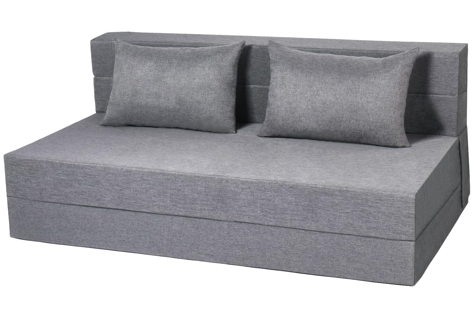 Fvkind Folding Sofa Bed, Foldable Bed Sleeper Chair with Pillow, Convertible Sofa Bed with Washable Cover, Fold Out Couch, Futon Couch for Living Room, Dorm, Guest Room, Queen Size, Light Grey