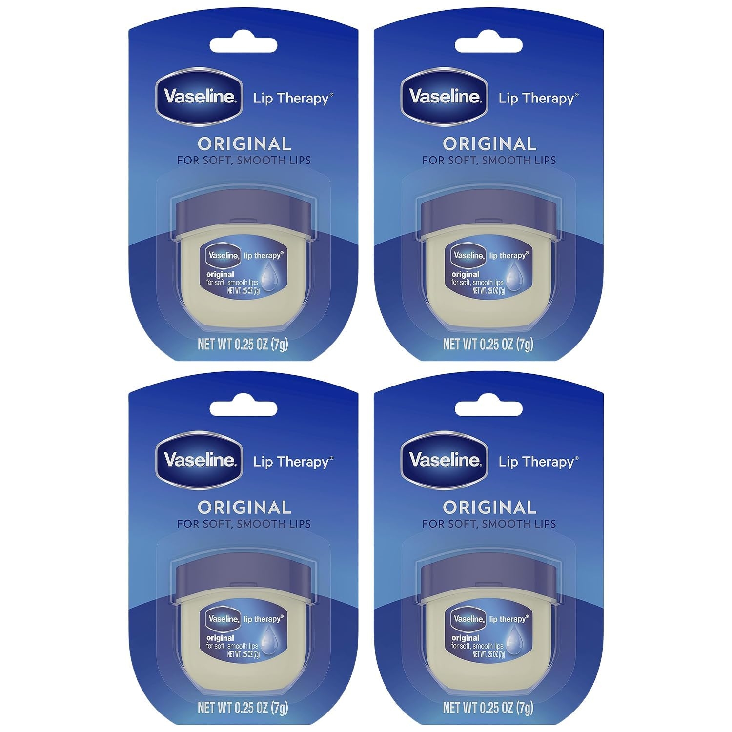 Vaseline Lip Therapy Original 4-Pack – Moisturizing Lip Balm for Very Dry Lips in Mini Jars, 0.25 Oz Ea