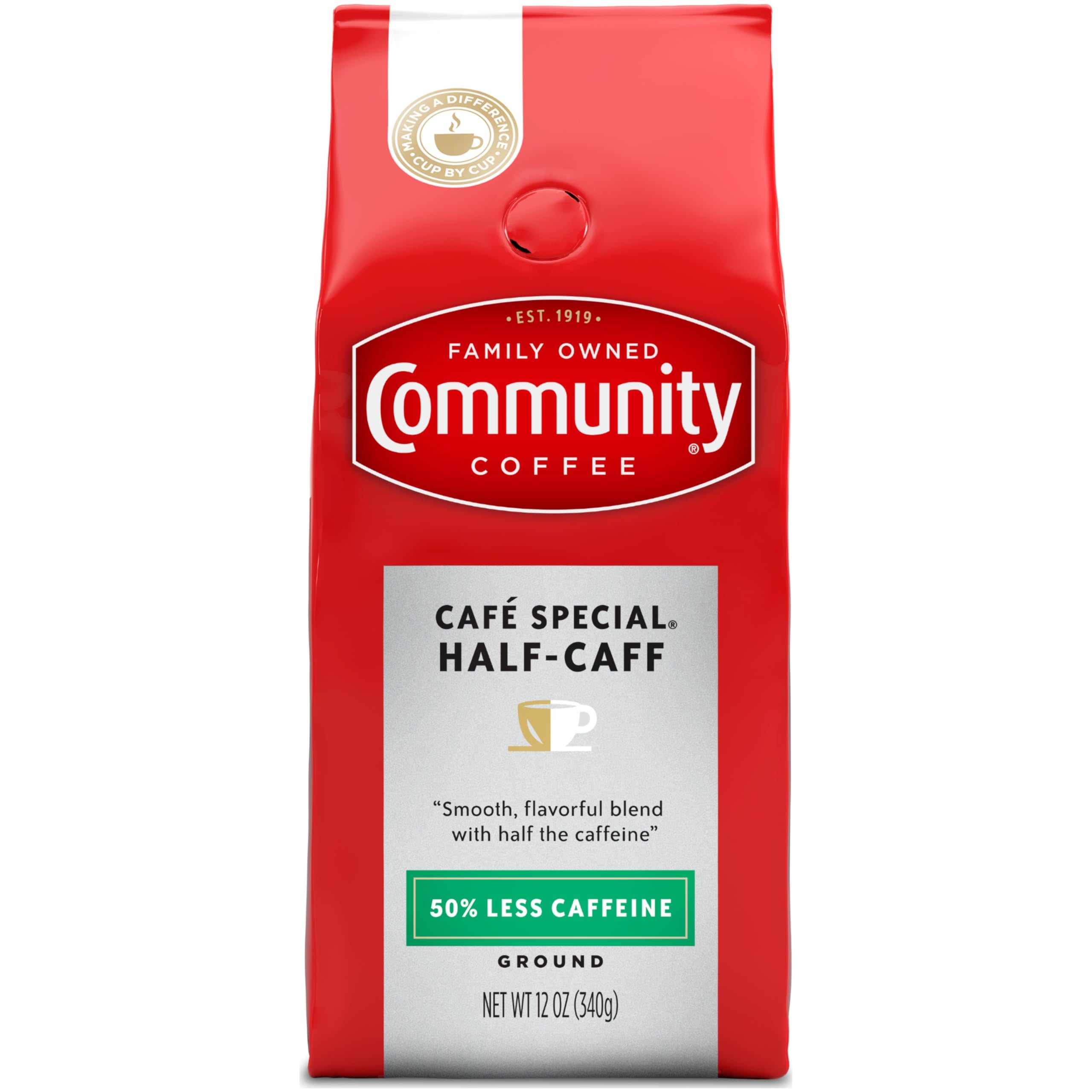 Community Coffee Cafe Special Half-Caff, Medium Dark Roast Ground Coffee, 12 Ounce (Pack of 1)
