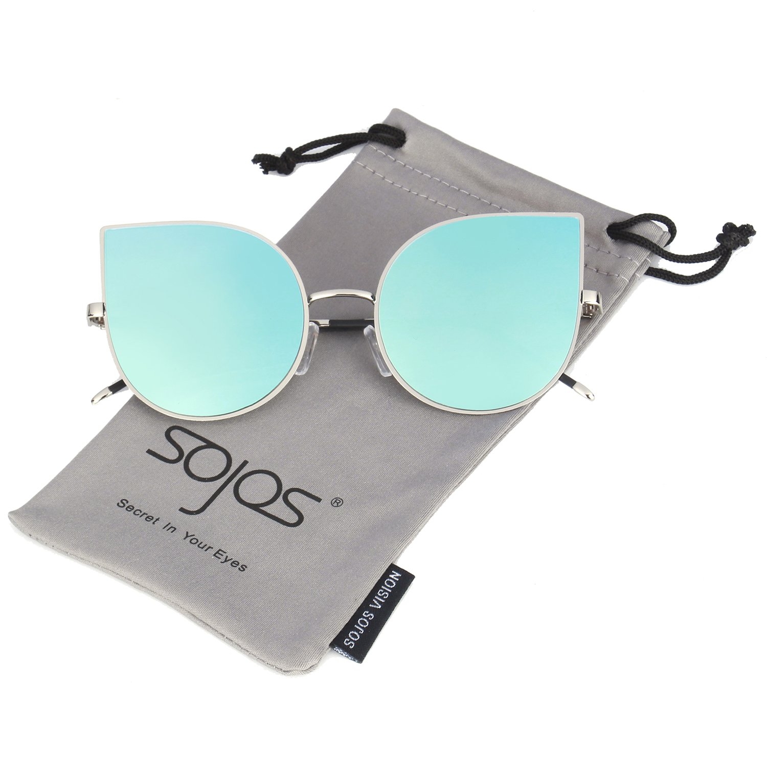 SOJOS Cat Eye Mirrored Flat Lenses Ultra Thin Light Metal Frame Women Sunglasses SJ1022
