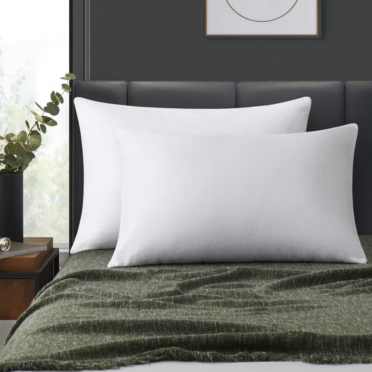 LOSAFEFE 100% Cotton Zippered Pillow Cases Standard Size Set of 4, Super Soft & Breathable Pillow Protectors with Zipper, White Pillow Case Covers 20x26 Inches