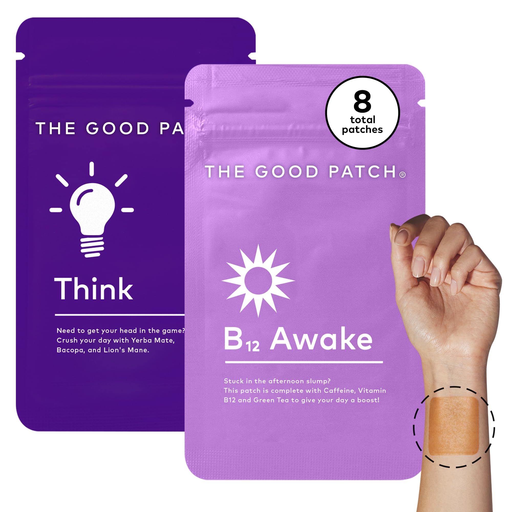 The Good Patch Weekday Hustle Duo, Natural Patches, B12 Patches Awake with Caffeine and Vitamin B12 to Help Promote Energy and Think with Caffeine, Yerba Mate to Support Focus (8 Total Patches)