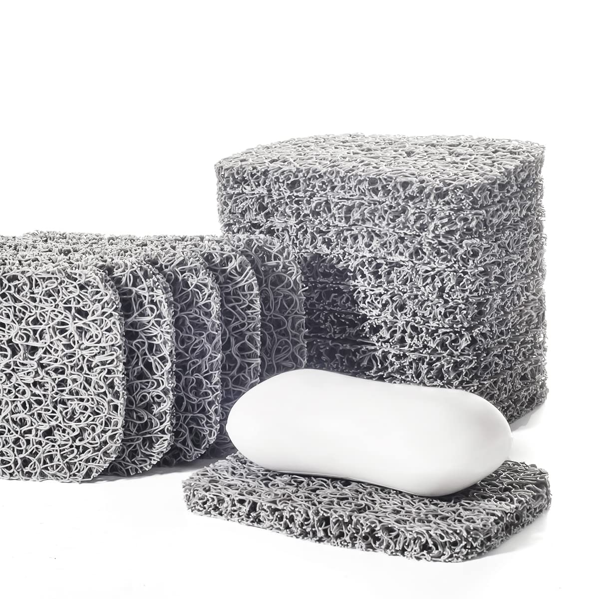 12PCS Soap Savers Pads BPA Free Soap Holder for Bar Soap Non-Slip Self Draining Soap Dish Soap Lift for Shower Kitchen Bathroom, Gray