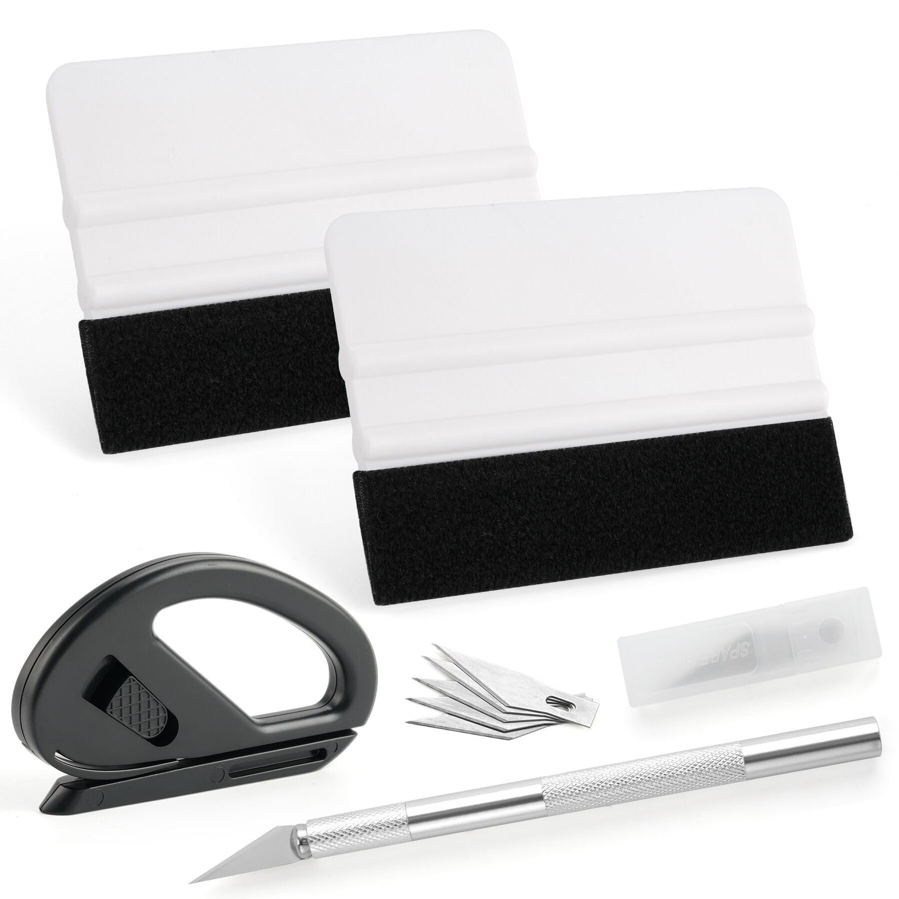 SINGARO Car Window Film Kit, 5PCS Car Glass Protective Window Tinting Privacy Film Tools, Vinyl Wrap Tools with Felt Squeegees, Detachable Knife, Extra Blades, Film Cutter