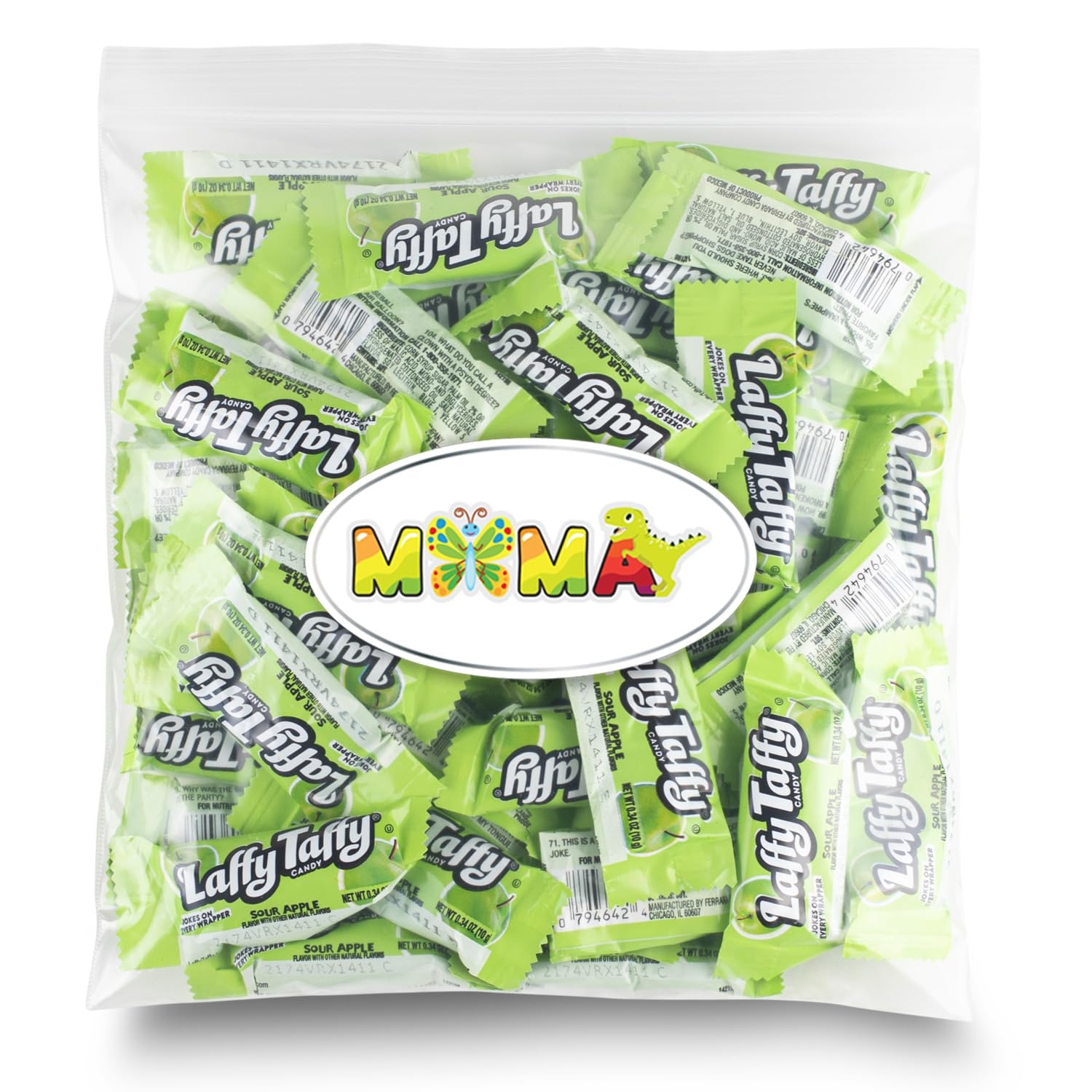 Laffee Taffy Gluten-Free Tangy Mima's Summer Mega Sale Candy - (1LB) Sour Green Apple Deliciously Stretchy Candy for Snacking and Sharing - Taffy Treats Individually Wrapped