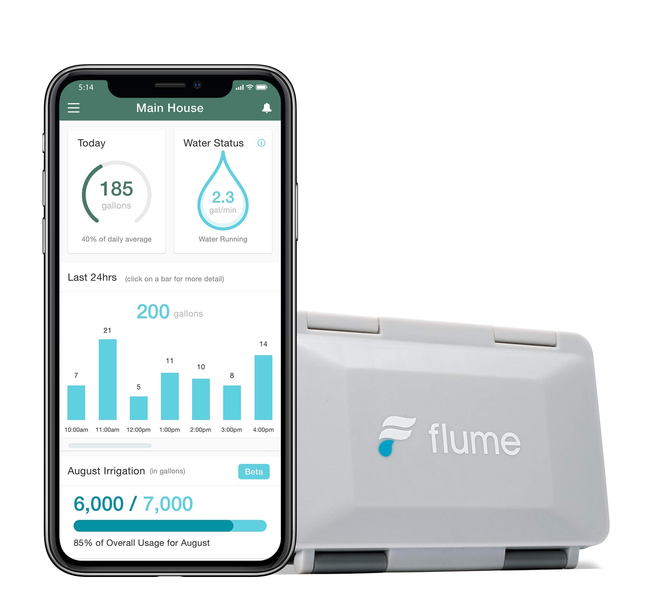 Flume2 Smart Home Water Monitor and Leak Detector – Real-Time Water Usage Tracking, Easy Installation, No Plumbing Required