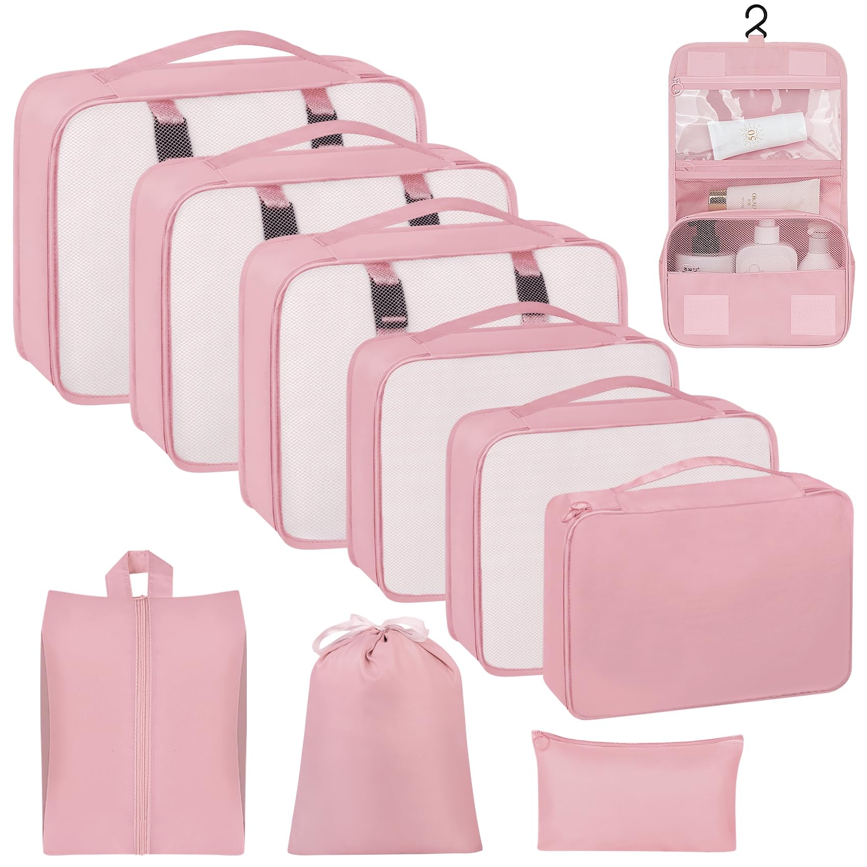 10 Set Packing Cubes for Travel, Luggage Organizer Bags with Hanging Toiletry Bag and Shoe Bag, Travel Packing Cubes for Carry on Suitcase Luggage Accessories Vacation Essentials (Black)