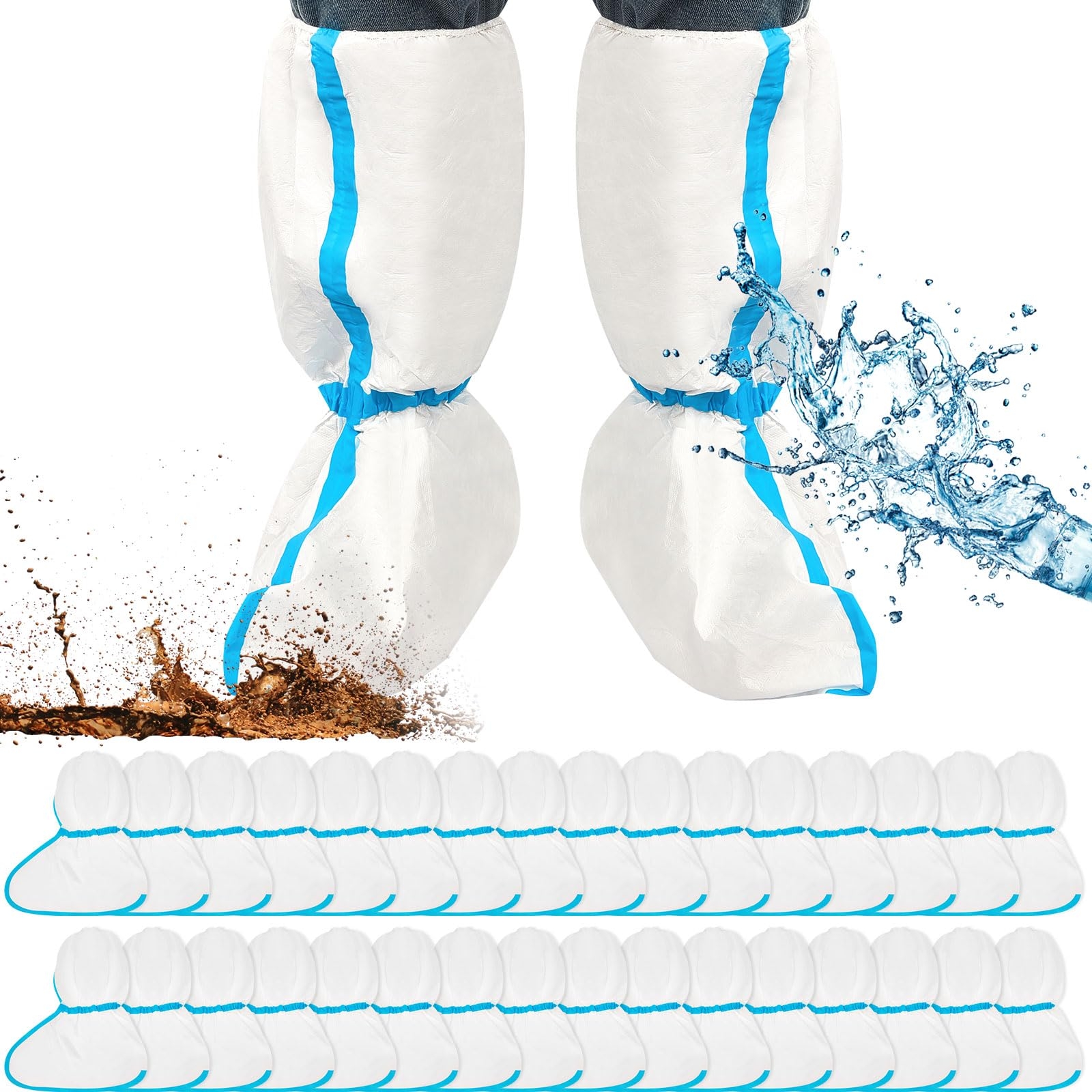 Heentan 16 Pieces Disposable Boot and Shoe Covers Plastic Long Boot Covers Waterproof Rain Shoe for Men and Women, White