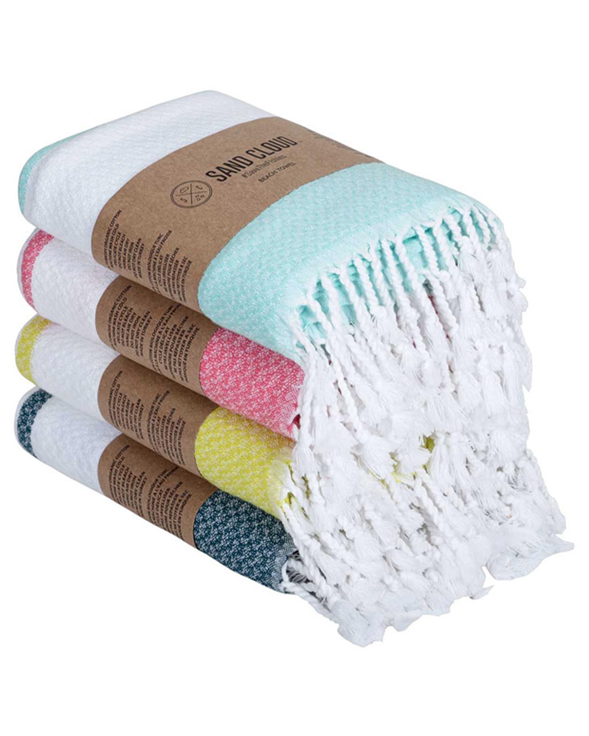 Sand Cloud Turkish Beach Towel - 100% Organic Cotton Turkish Bath Towels - Ultra Soft, Sand Free & Quick Dry Towel for Beach, Pool, or Picnic - As Seen on Shark Tank - Pearl Bundle (4 Pack Assorted)