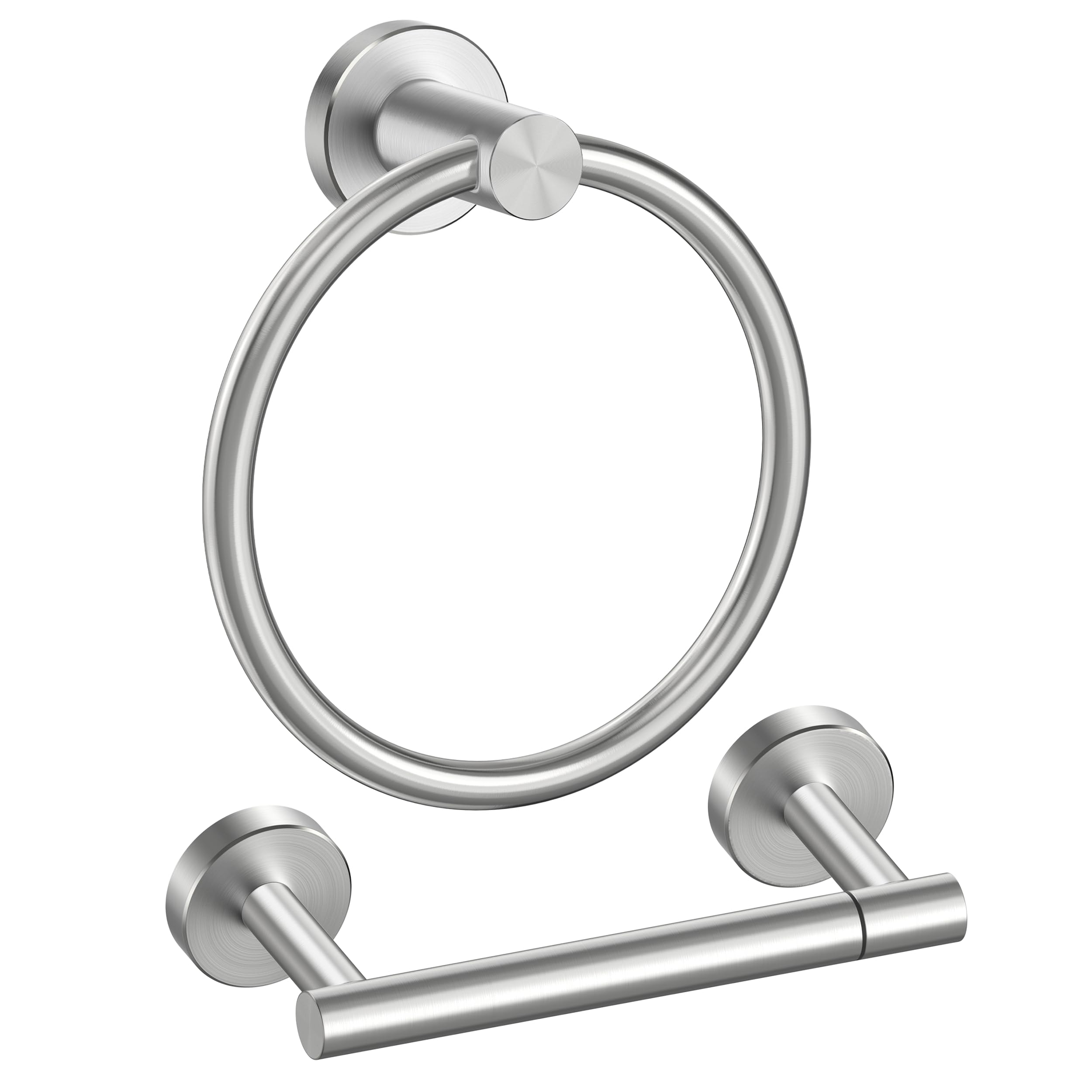 FORIOUS Brushed Nickel Toilet Paper Holder Wall Mount, SUS304 Stainless Steel Double Post Pivoting Tissue Roll Holder and Hand Towel Ring Set for Bathroom, RV, Bathroom Hardware Accessories Set