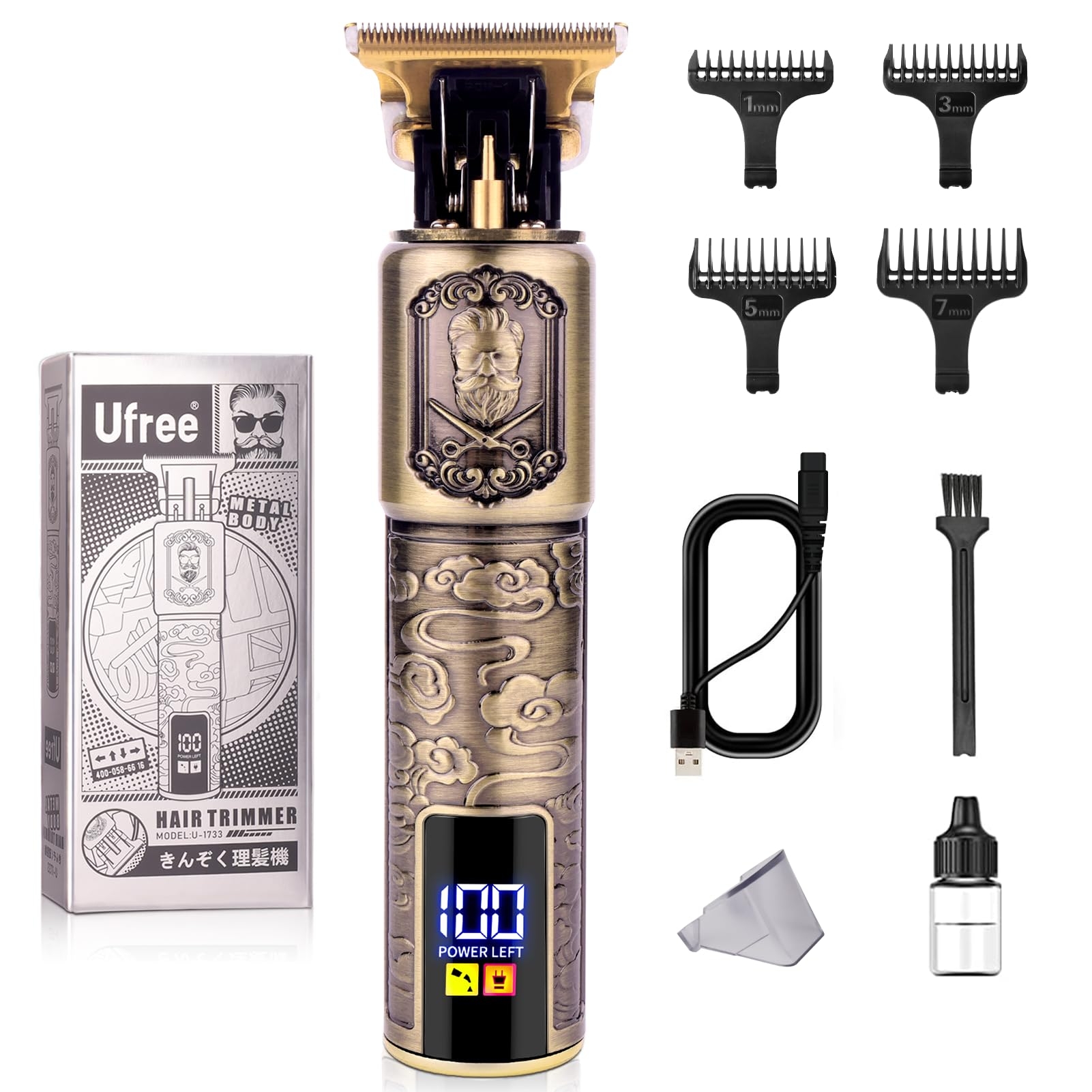 Ufree Professional Beard Trimmer for Men, Zero Gapped T-Blade Hair Clipper & Mustache Trimmer Kit with LCD Display, Precision Edgers for Haircut & Grooming, Barber-Grade Electric Shaver, Gifts for Men