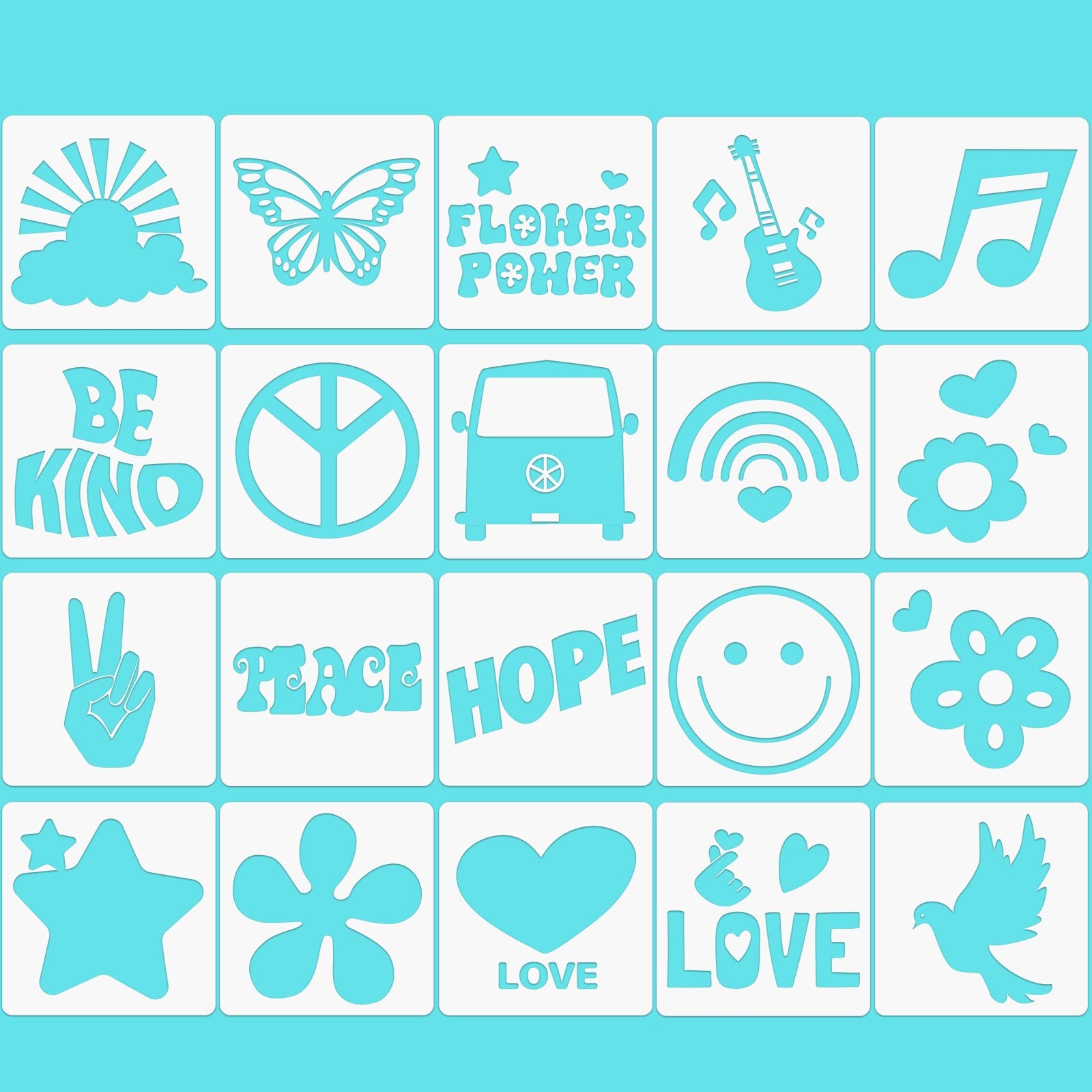 Junkin 20 Pcs Stencil for Painting Stencil Reusable DIY Drawing Template Motivational Art for Crafts Home Decor on Wood, Canvas, Paper, Fabric, Walls, Furniture(Peace and Love)