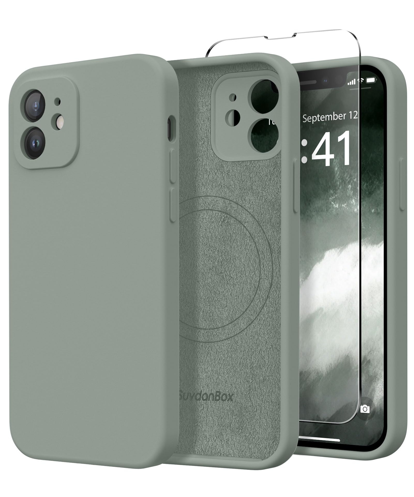 SuydanBox Magnetic for iPhone 12 Case, Compatible with MagSafe, [Full Camera Protection][Screen Protectors] Silicone Shockproof Protective Phone Case for iPhone 12 6.1", CalkeGreen