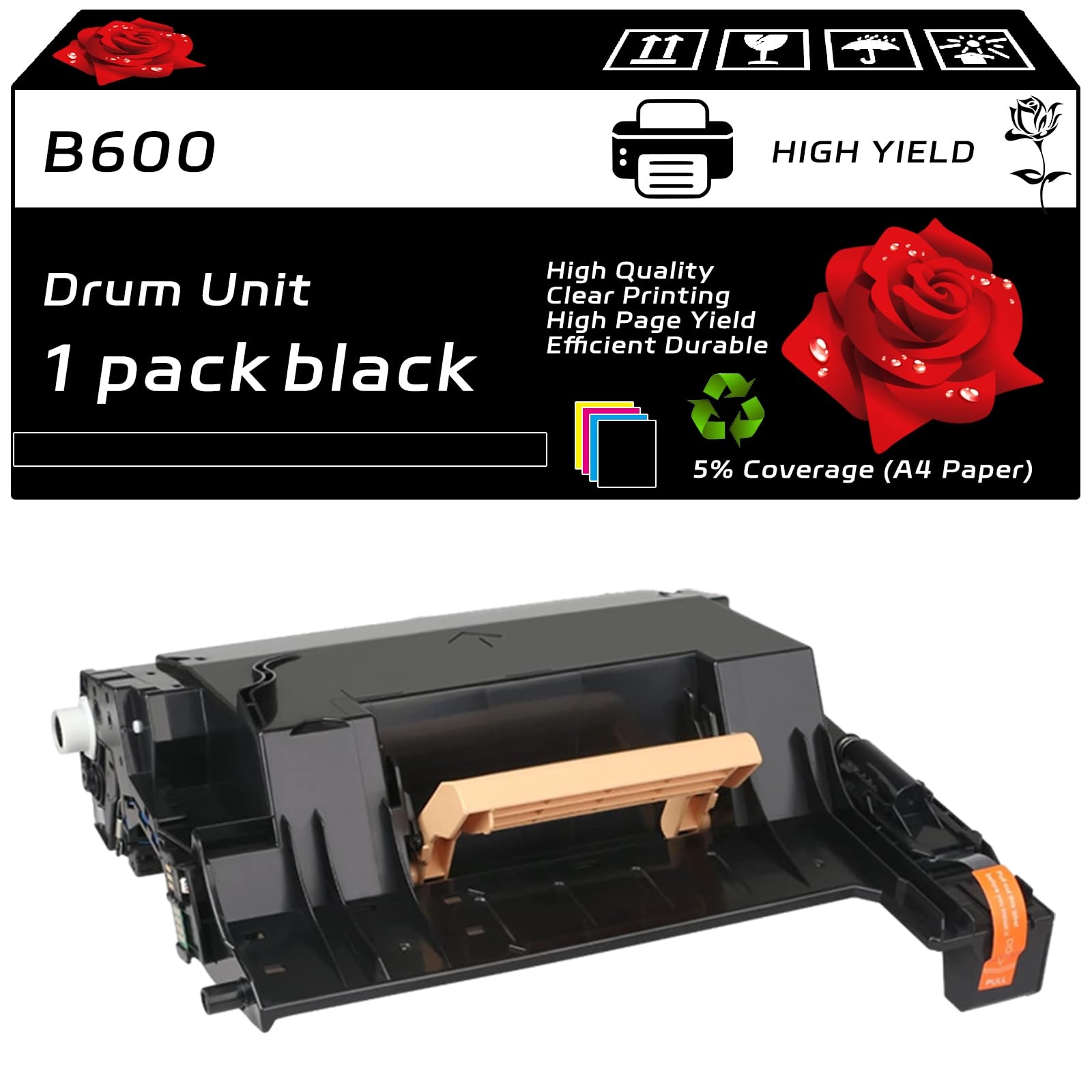 B600 Drum Unit Compatible for Xerox Versalink B600 B605 B610 B615 Printers, with Chip, High Yield 60000 Pages, Clear Printing (Black)