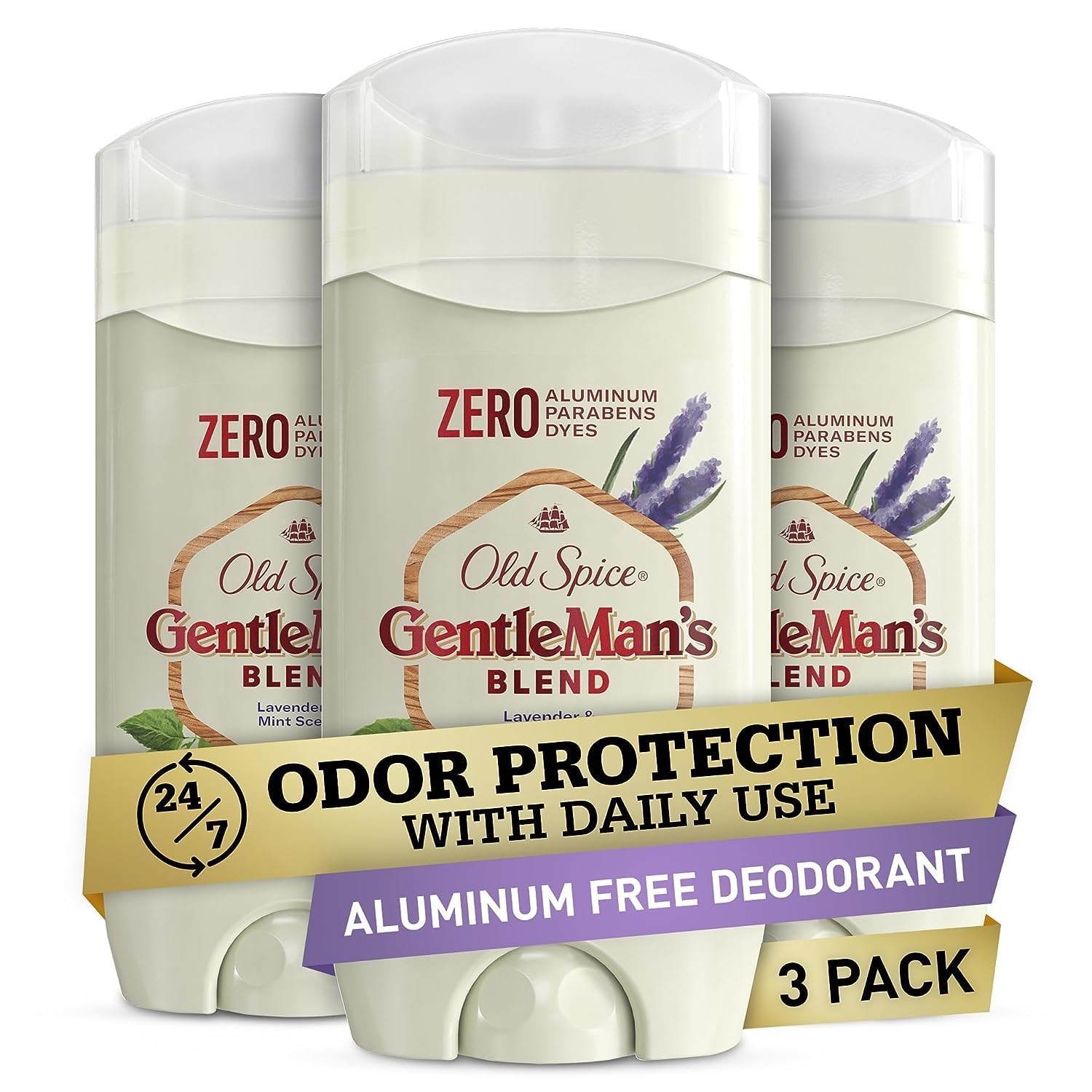 Old Spice GentleMan's Aluminum Free Dry Feel Deodorant for Men, 24/7 Lasting Freshness, Gentle on Skin with Skin Conditioners, Lavender + Mint Scent, 3.0 oz (Pack of 3)
