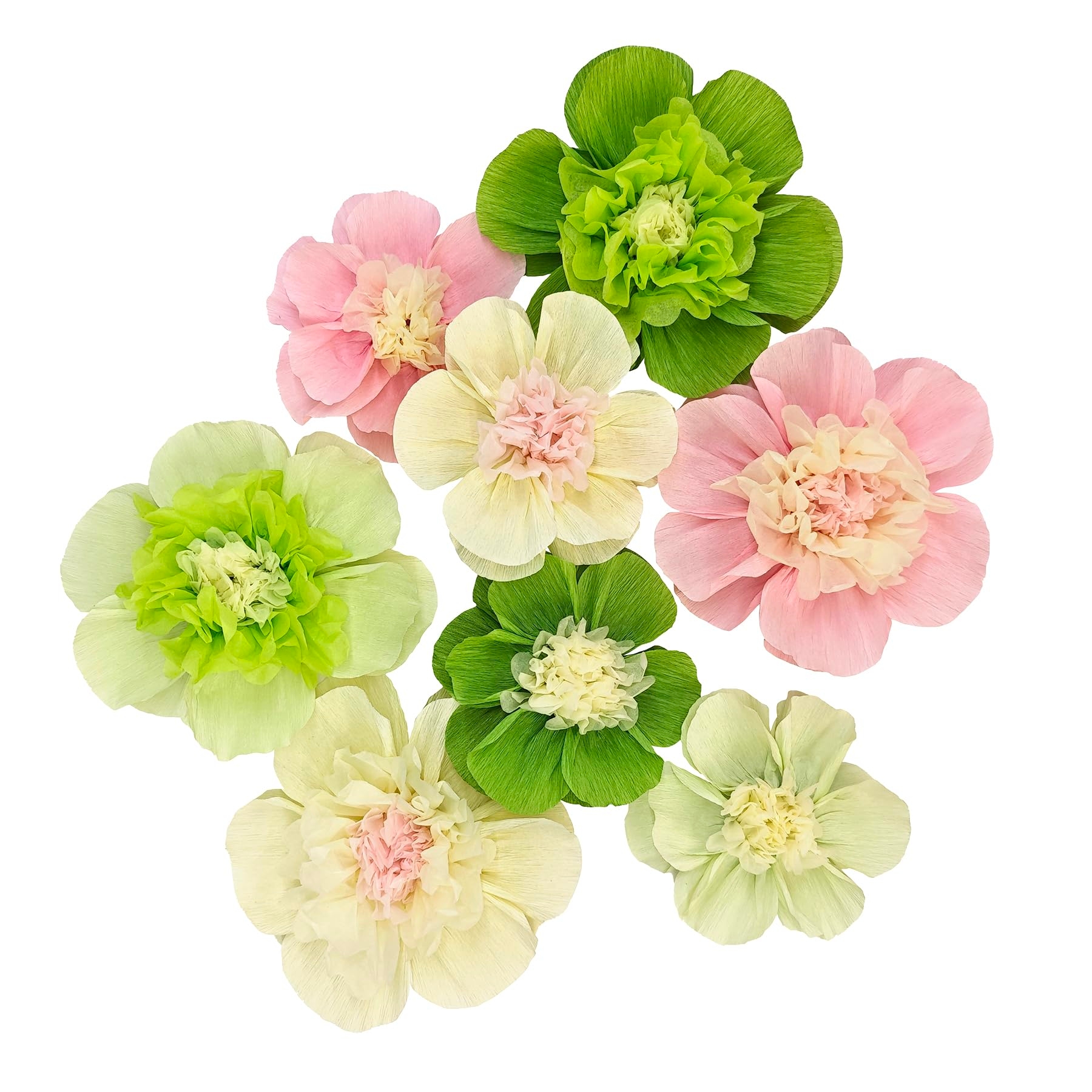 Mybbshower Crepe Paper Flower for Wall Psprt Pom Pom Decor Girls Birthday Party Backdrop Baby Shower Nursery Room Decoration Pack of 9 (Pink Green)