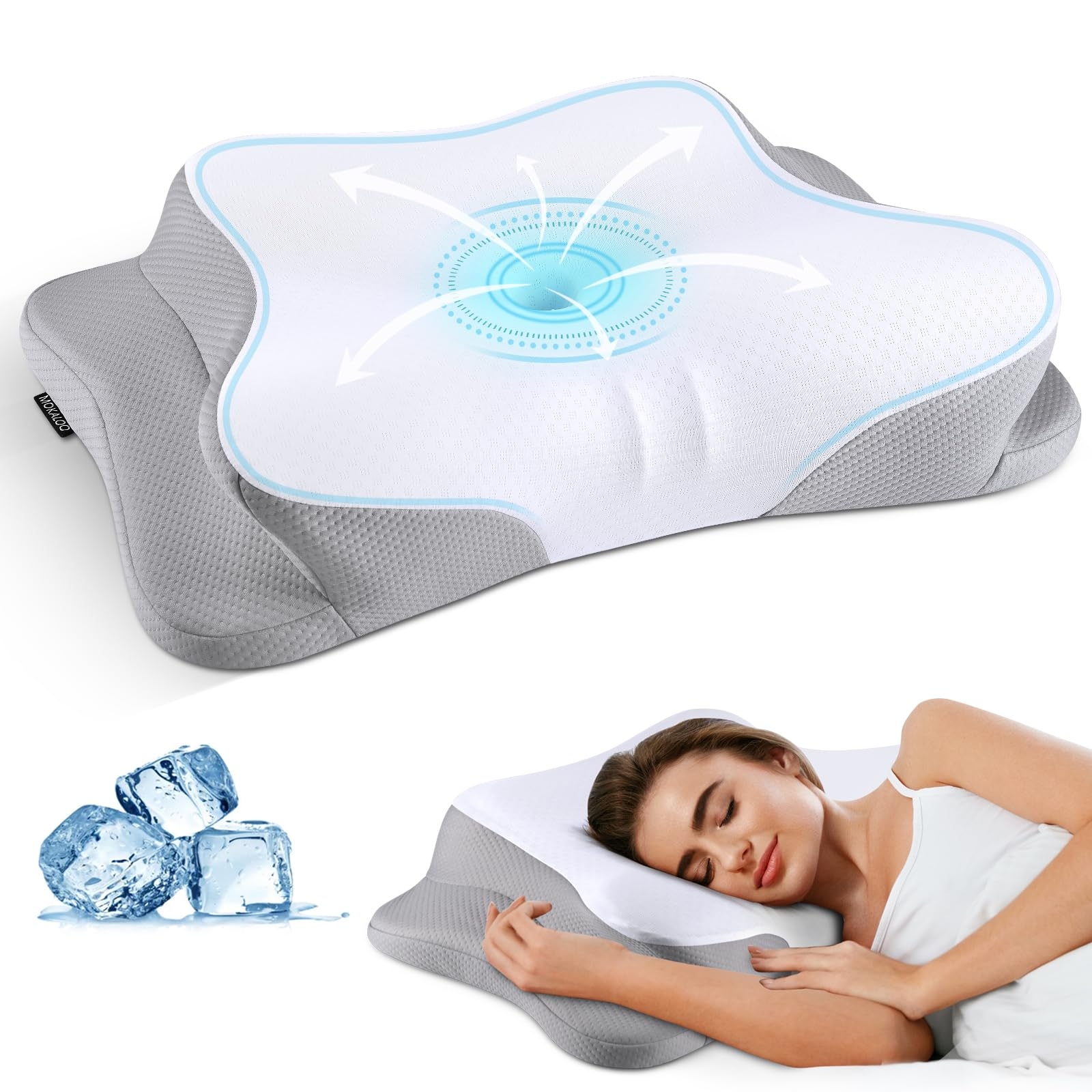 Mokaloo Cervical Neck Pillow - Cooling Neck Pillows for Pain Relief, Ergonomic Pillow for Sleeping, Orthopedic Contour Memory Foam Pillows for Side, Back & Stomach Sleepers with Pillowcase