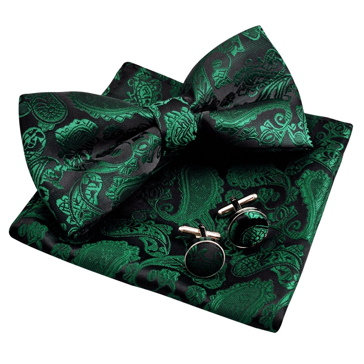 Alizeal Mens Paisley Bow Tie, Pocket Square, Cufflinks Set