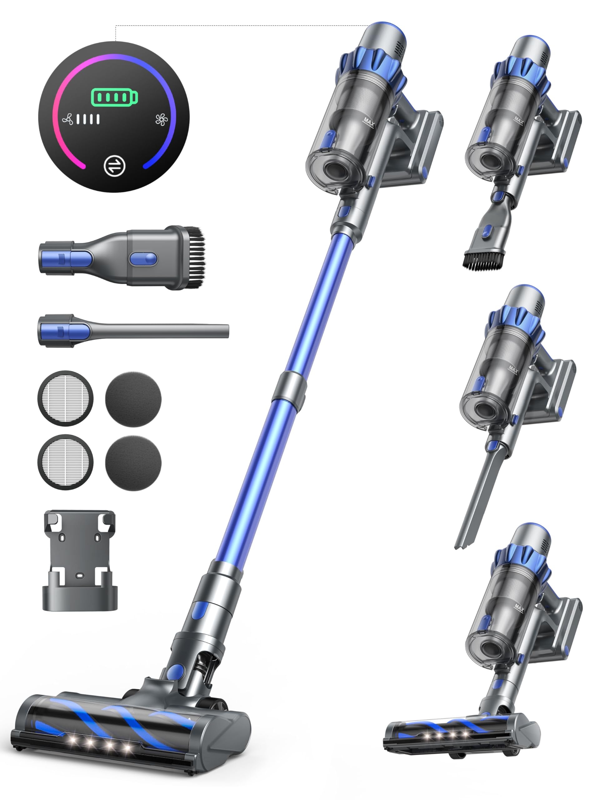 Cordless Vacuum Cleaner, 40KPA 450W Vacuum Cleaners for Home, Stick Vacuum with Color Touch Display, Intelligent Auto Mode, Up to 55Mins, Handheld Vacuum Cleaners for Hardwood Floor Carpet Pet Hair
