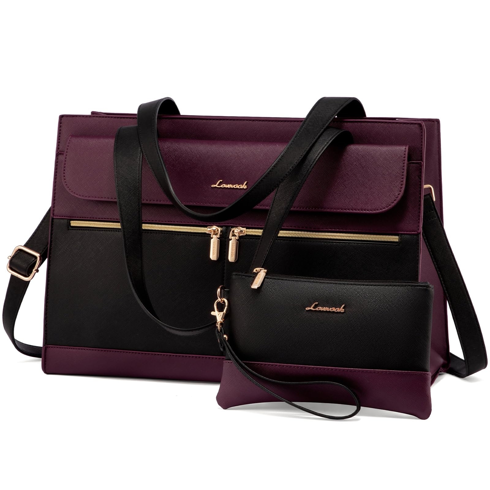 LOVEVOOK Laptop Bag for Women 15.6 Inch Tote Work Professional Leather Computer Briefcase Waterproof Handbag Shoulder Large Capacity Business Teacher Office Crossbody Purse