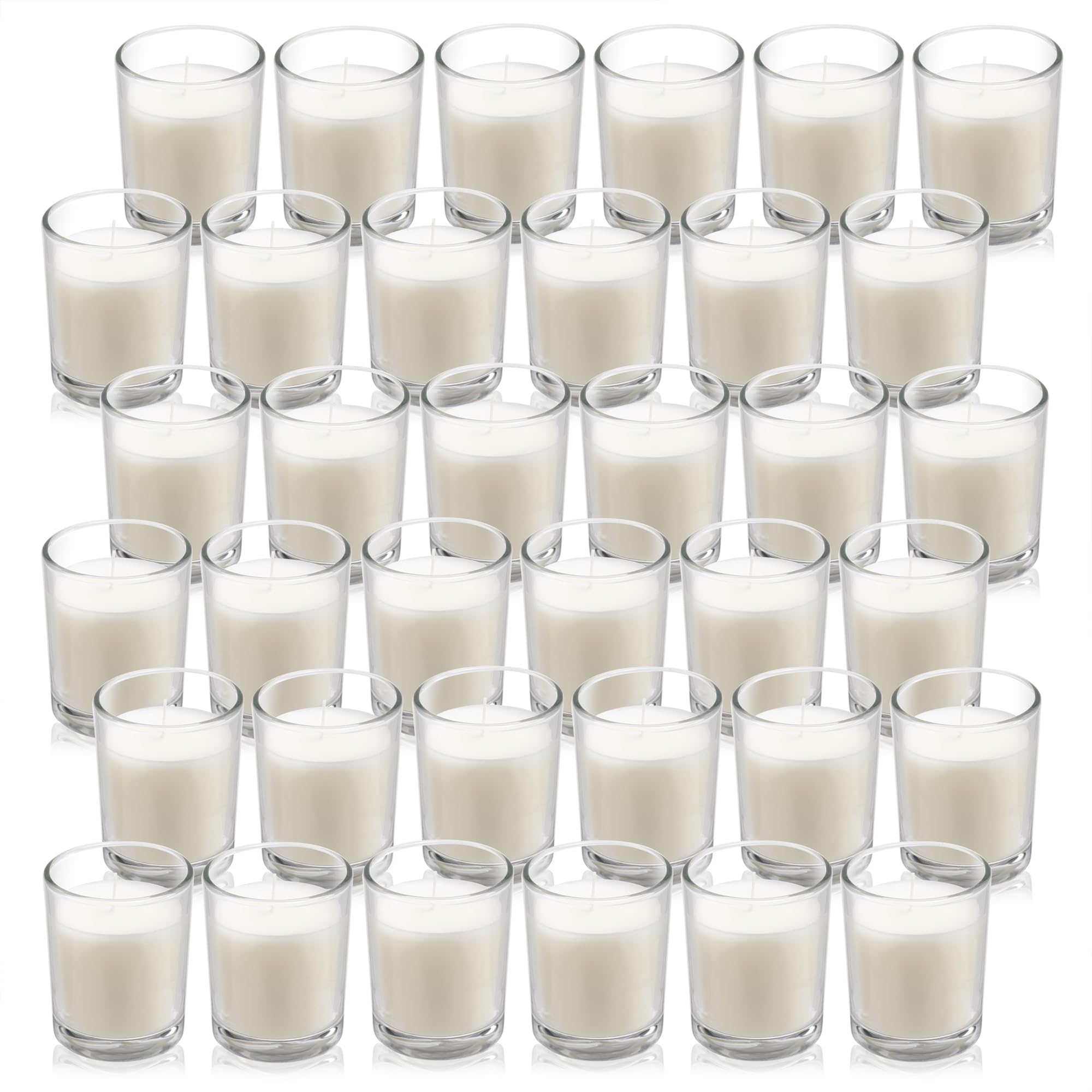 Housecret 36 Pack Warm White Unscented Clear Glass Filled Votive Candles. Hand Poured Wax Candle Ideal Gifts for Aromatherapy Spa Weddings Birthdays Holidays Party
