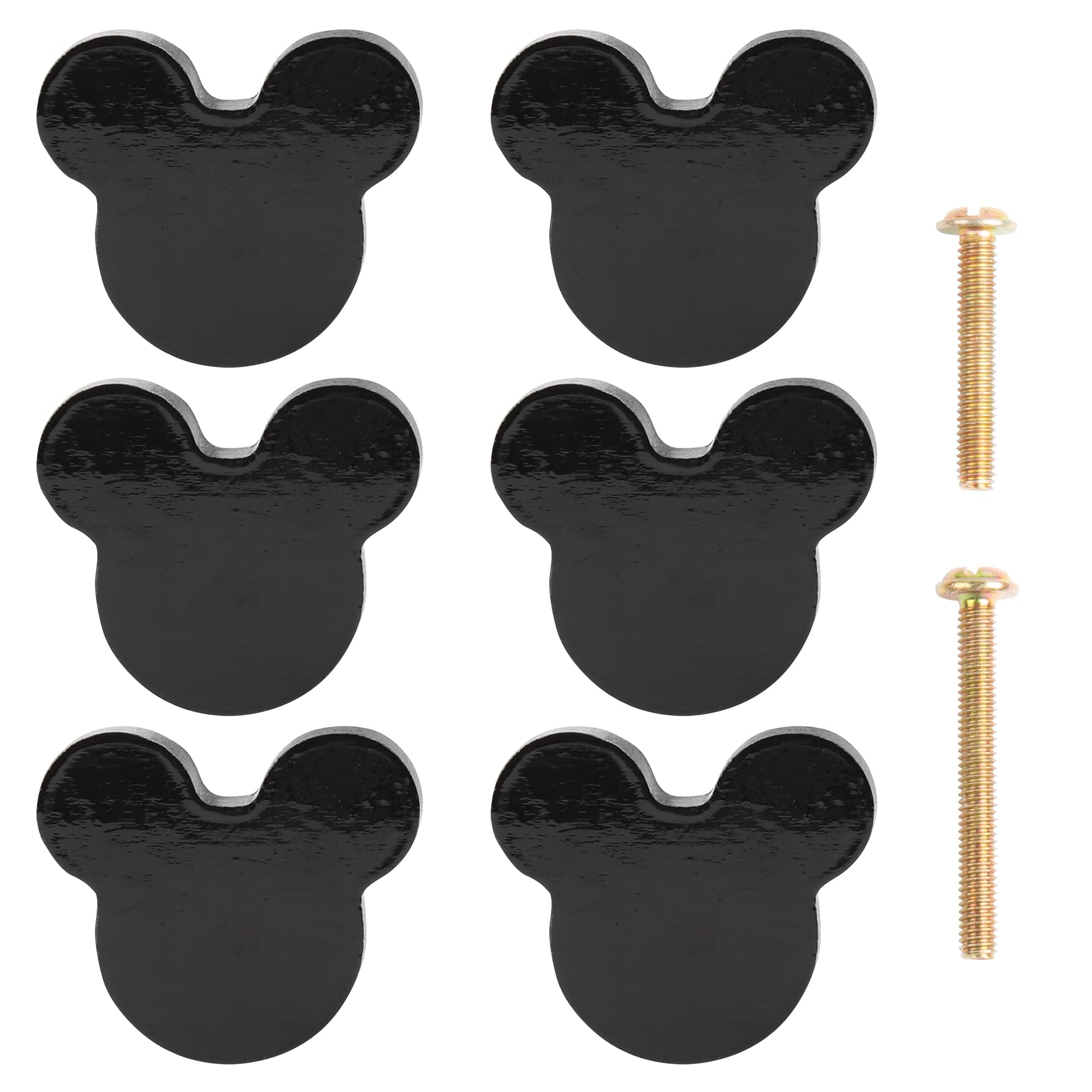 Wooden Mouse Cabinet Knobs with 2 Different Size Screws for Dresser Drawers,Wood Dresser Knobs for Kids Bedroom and Bathroom Decor,Kids Drawer pulls 6 Pack,Nursery Dresser knobs for Kids
