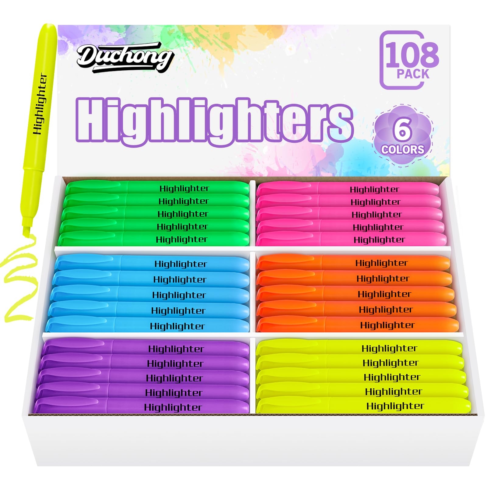 Duchong 108 Highlighters Bulk, Highlighters Assorted Colors for Adult Kids, Chisel Tip Dry-Quickly No Bleed Highlighter, Office Classroom Must Have, School Supplies for Teachers