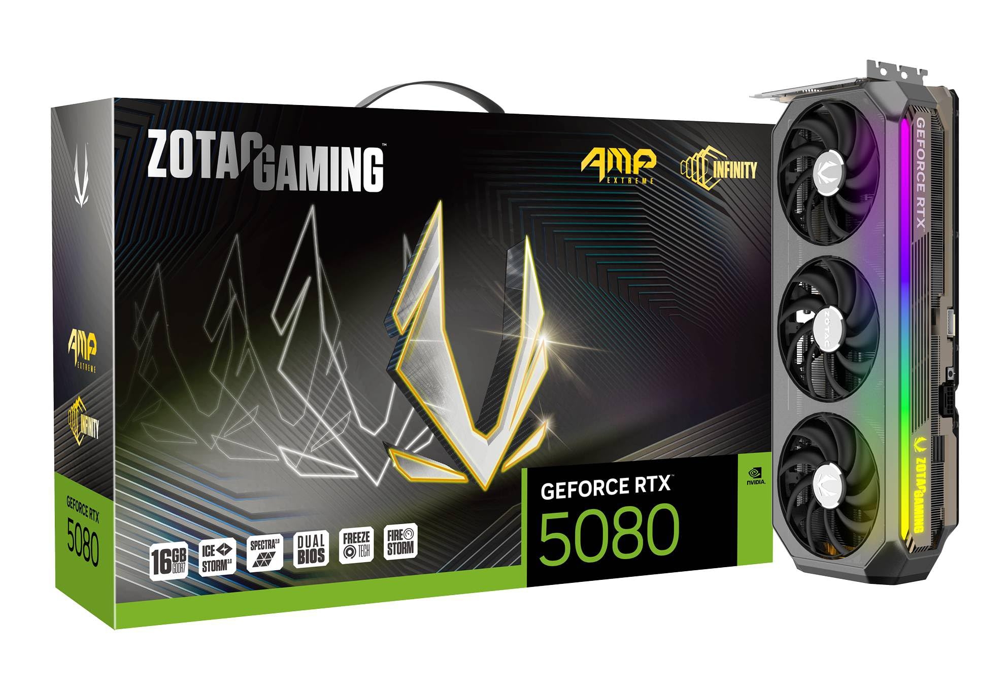 ZOTAC Gaming GeForce RTX 5080 AMP Extreme Infinity DLSS 4 16GB GDDR7 256-bit 30 Gbps PCIE 5.0 Gaming Graphics Card, IceStorm 3.0 Advanced Cooling, Spectra 2.0 ARGB Lighting, ZT-B50800B-10P