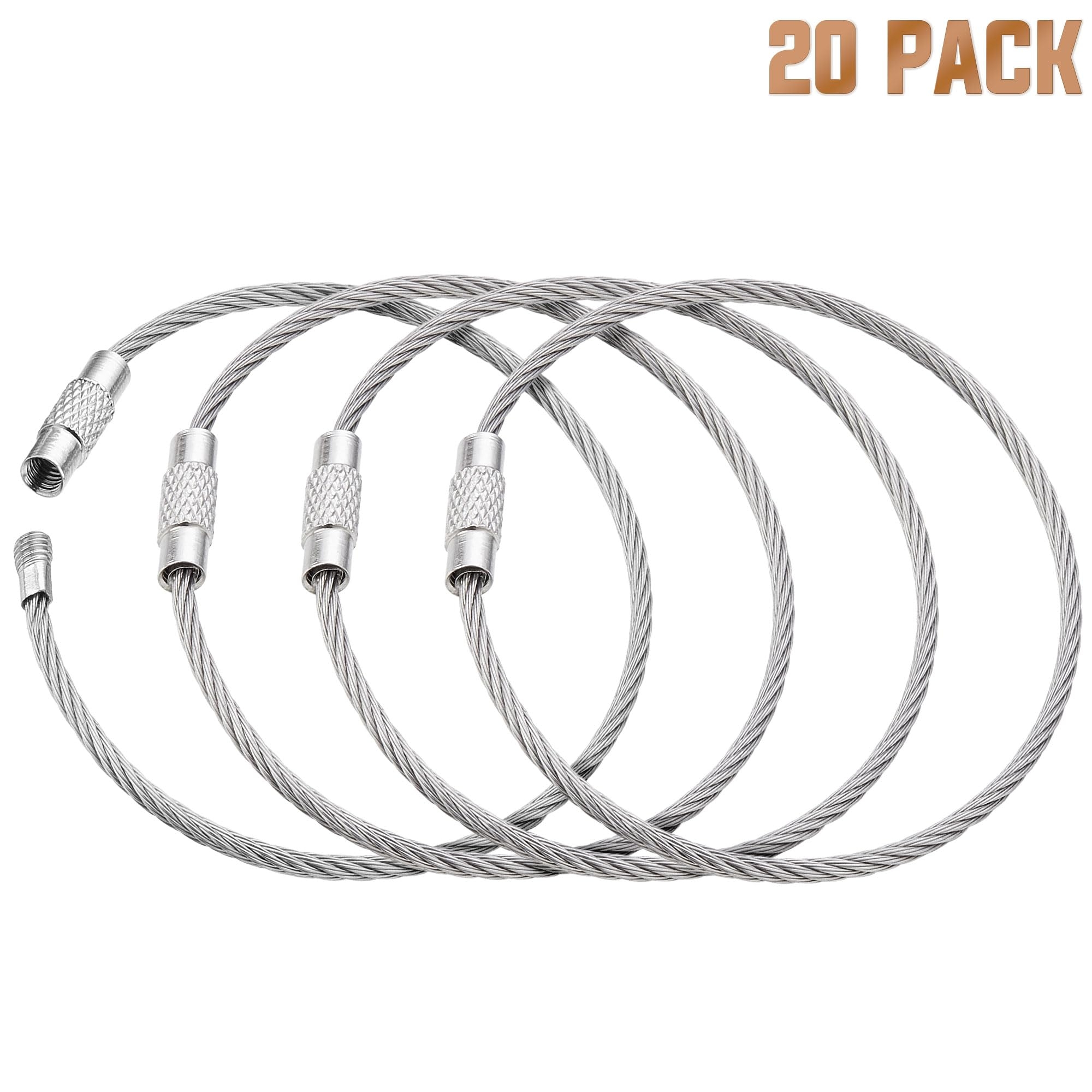 BlueCosto Wire Keychain Cable - 2mm Thick Stainless Steel Keyring Wire Loops w/Secure Screw Lock for Hanging Luggage Tags & Organizing Keys