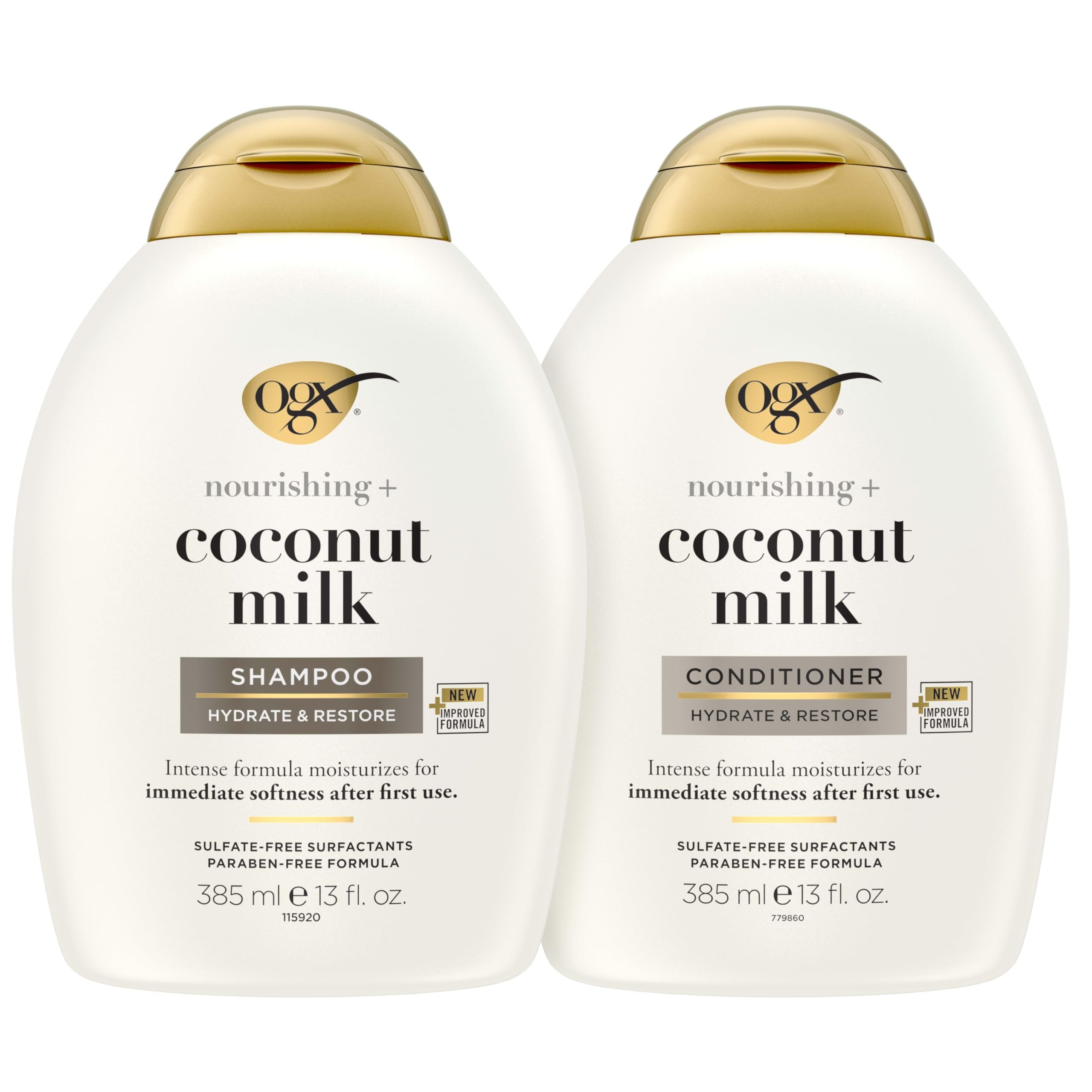 OGX Nourishing + Coconut Milk Shampoo & Conditioner Set, Hydrating & Restoring, Moisturizes for Soft Hair After the First Use, Sulfate-Free Surfactants, 2 Items, 2 x 13 fl. Oz