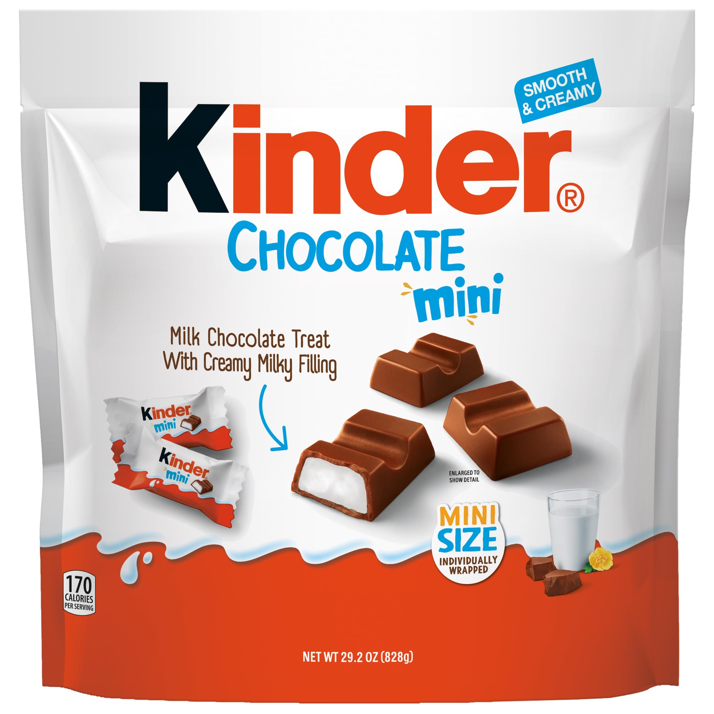 Kinder Chocolate Mini, 29.2 oz Bulk Pack, Up to 138 Minis, Milk Chocolate Bar with Creamy Milky Filling, Individually Wrapped Candy