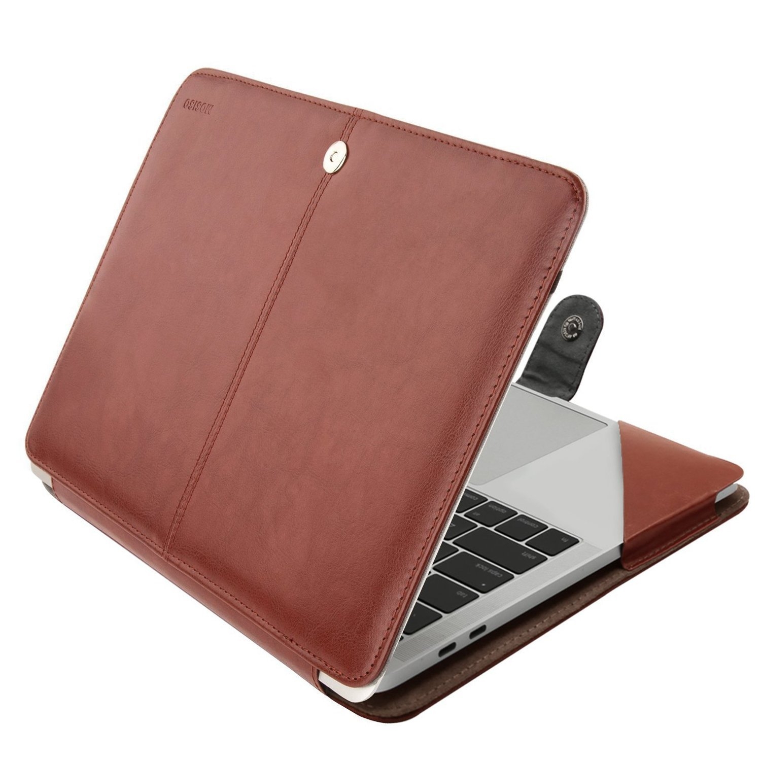 MOSISO Case Compatible with MacBook Air 13.6 inch M4 M3 M2 2025-2022 /Air 13 M1 2022-2018 /Pro 13 inch M2 M1 2025-2016, PU Leather Portfolio Protective Stand Cover, Brown