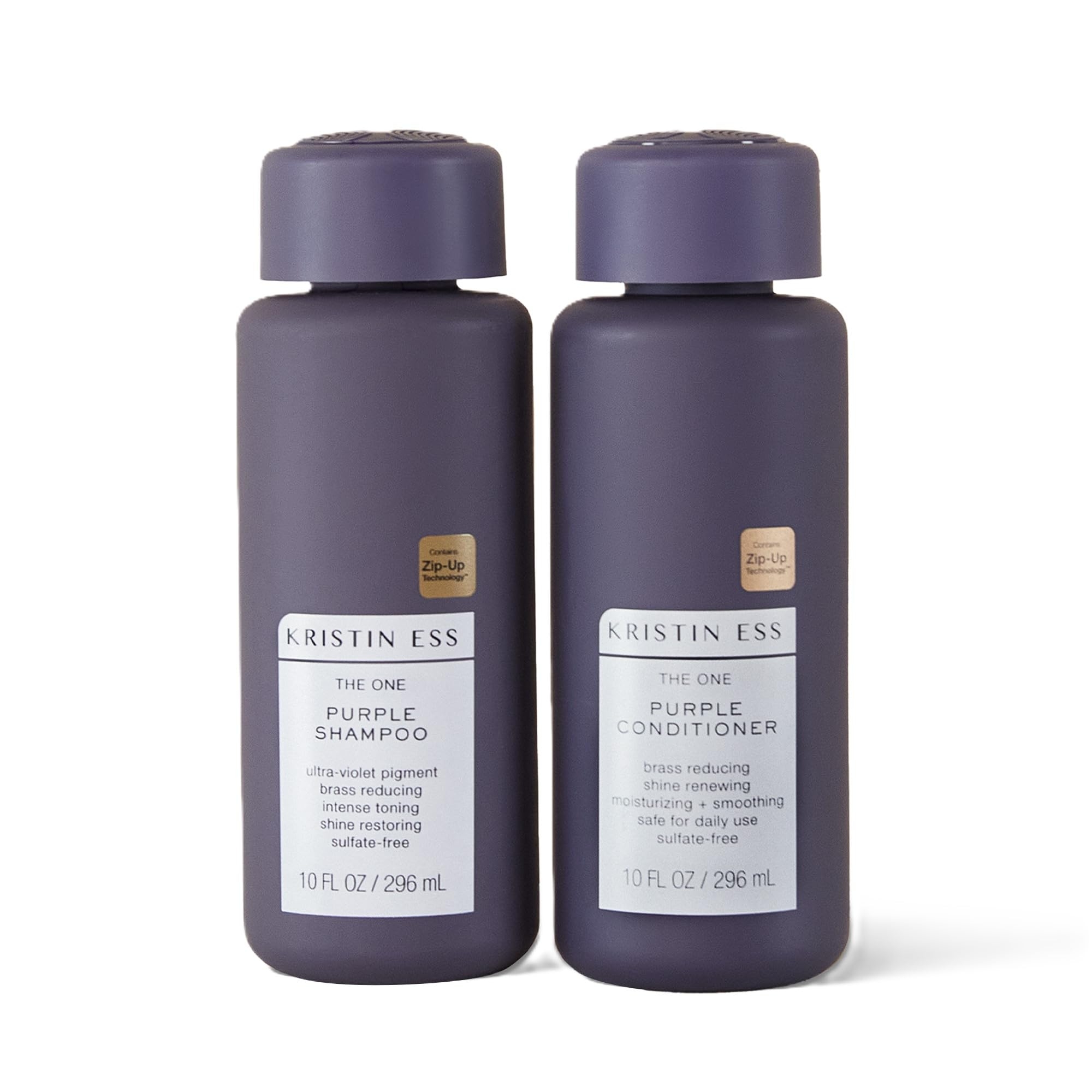 Kristin Ess Hair Purple Shampoo and Conditioner Set for Blonde, Brunette, Silver + Gray Hair, Anti Brass + Yellow Tones, Safe for Color Treated Hair, Sulfate Free Toning Shampoo Conditioner