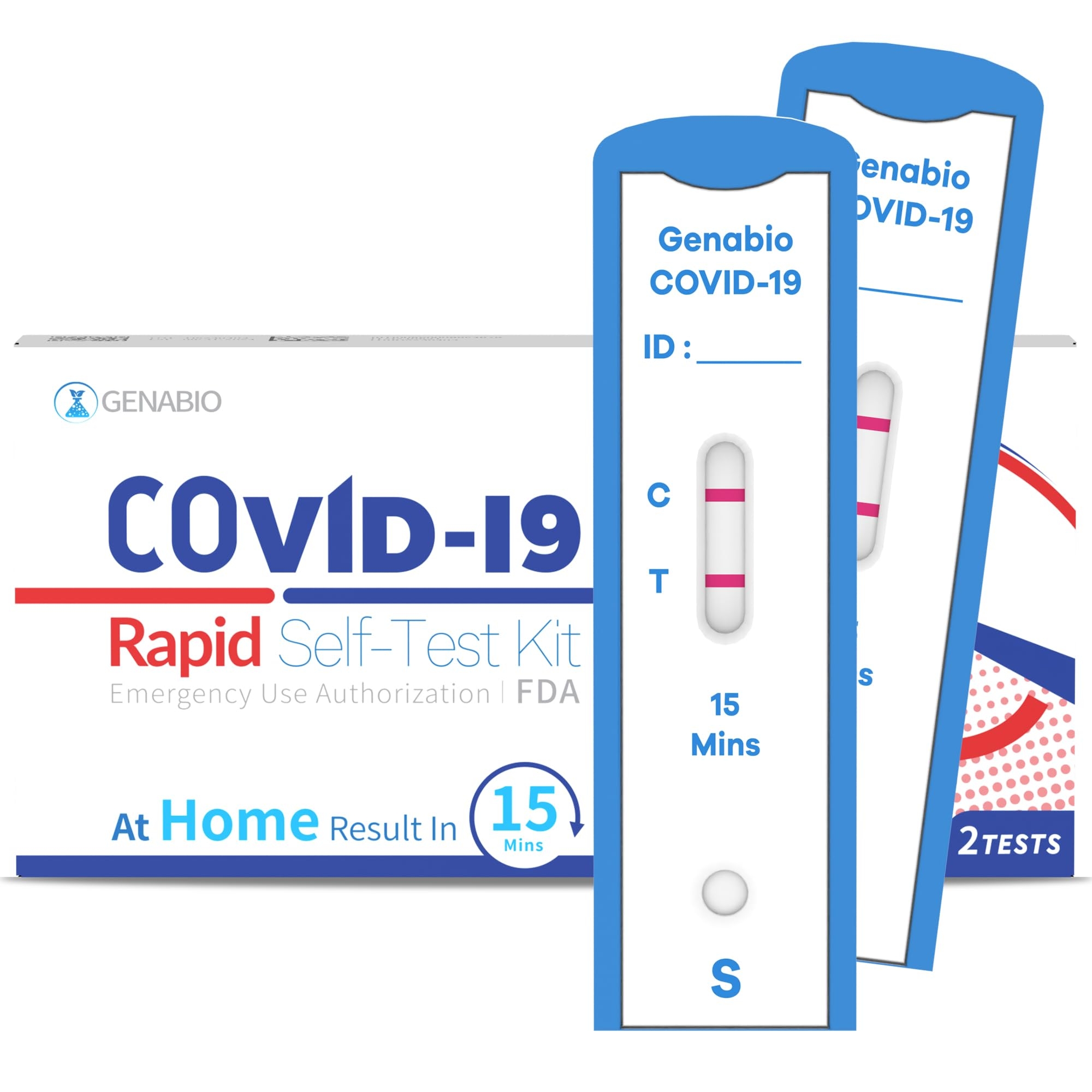 Genabio COVID-19 Antigen Rapid Test, 1 Pack, 2 Tests Total, FDA EUA Authorized OTC at-Home Self Test, Results in 15 Minutes with Non-invasive, Easy to Use Nasal Swab, HSA/FSA Eligible